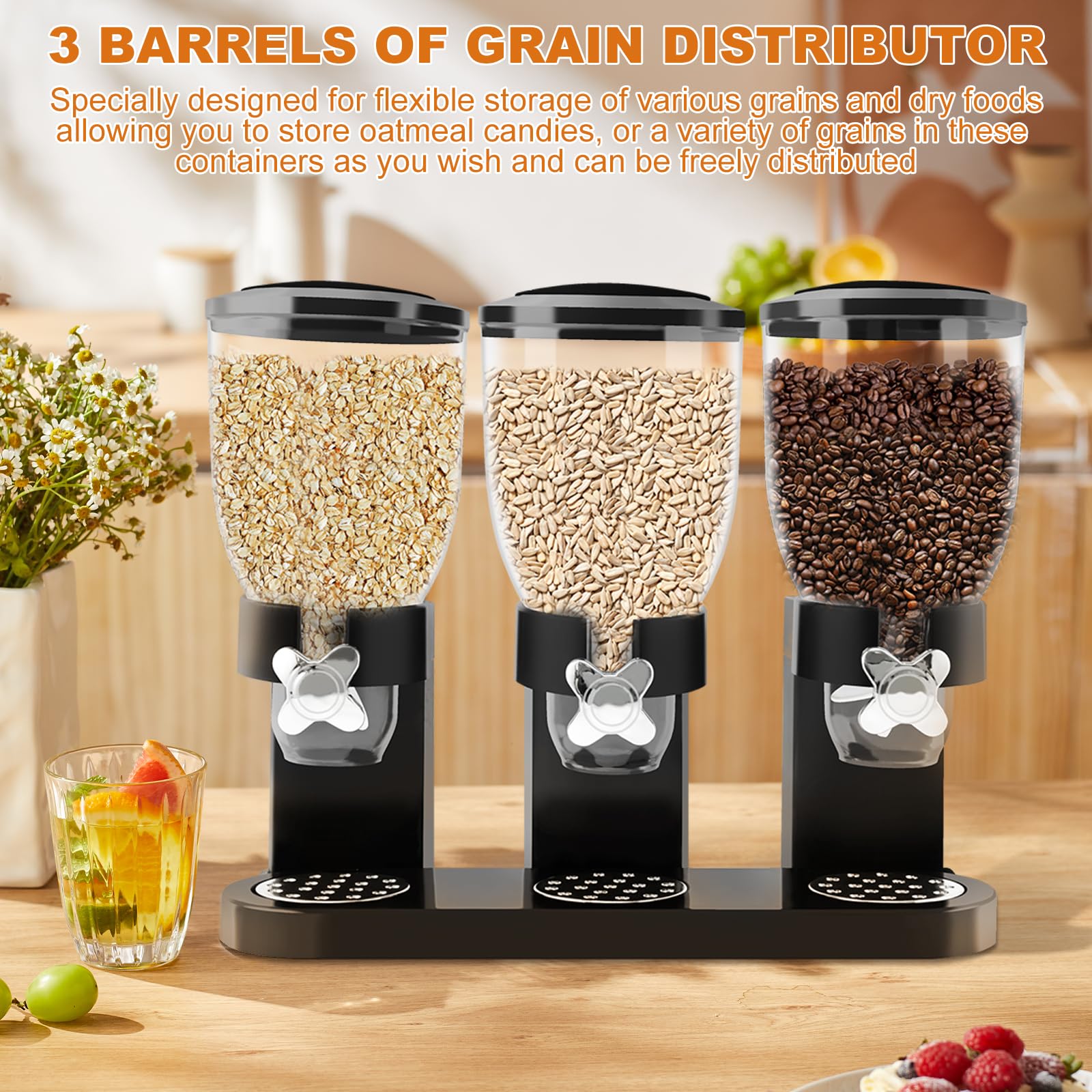 Dispenser per cereali, piano di lavoro, Triple Troy Food Spenser 2 l, contenitore per cereali con capacità, ermetico, contenitore per alimenti, caramelle, caramelle