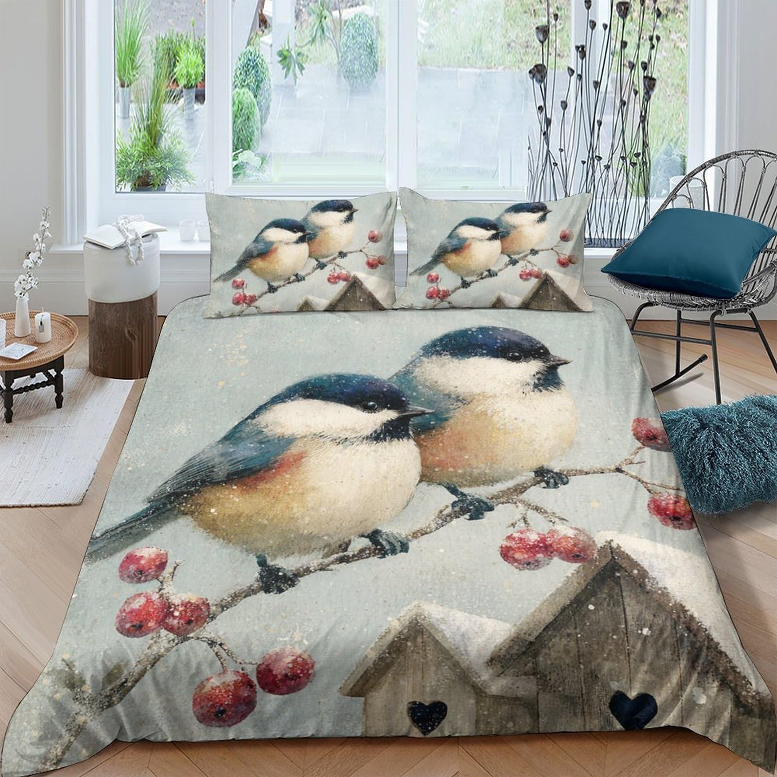 Ctjqhvkz Style-10 3D Printed Bird On Branch Fitted Sheet Microfiber Soft Bedroom Decor, Birdhouse Mattress Cover, Easy Care, Anti-Slip Single（135X200cm）