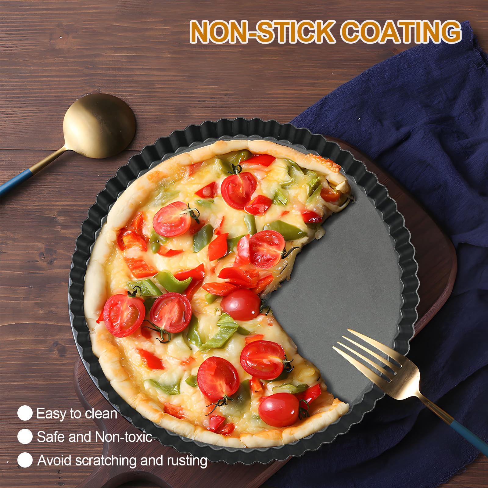 Moule à Quiche / Tarte 32 Cm Anti-adhésif – Fond Amovible, Acier Carbone + Kit Nettoyage