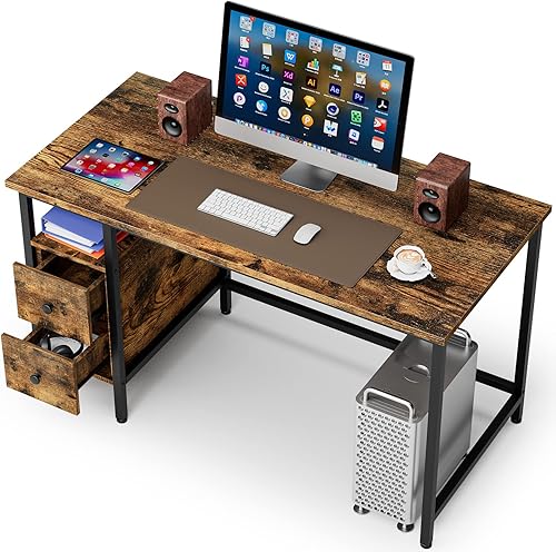 GIKPAL Escritorio de computadora para oficina en casa escritorio de estudio con 2 cajones escritorio con almacenamiento para dormitorio de 47