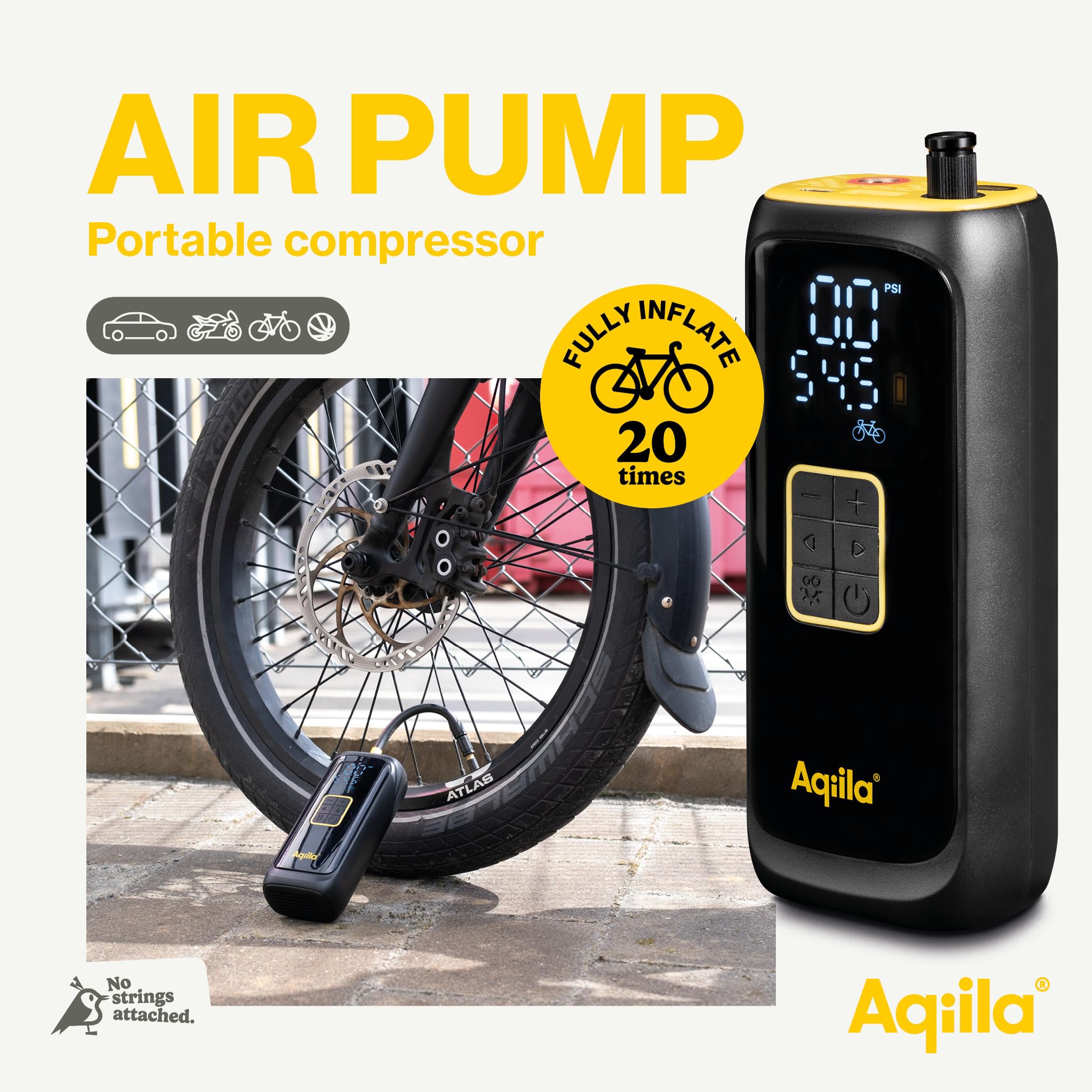 Airbird C4 - Pompe à air Portable et compresseur Haute Performance avec Batterie intégrée, Lampe de Poche, Installation Rapide et arrêt Automatique pour Un gonflage précis et sans Effort