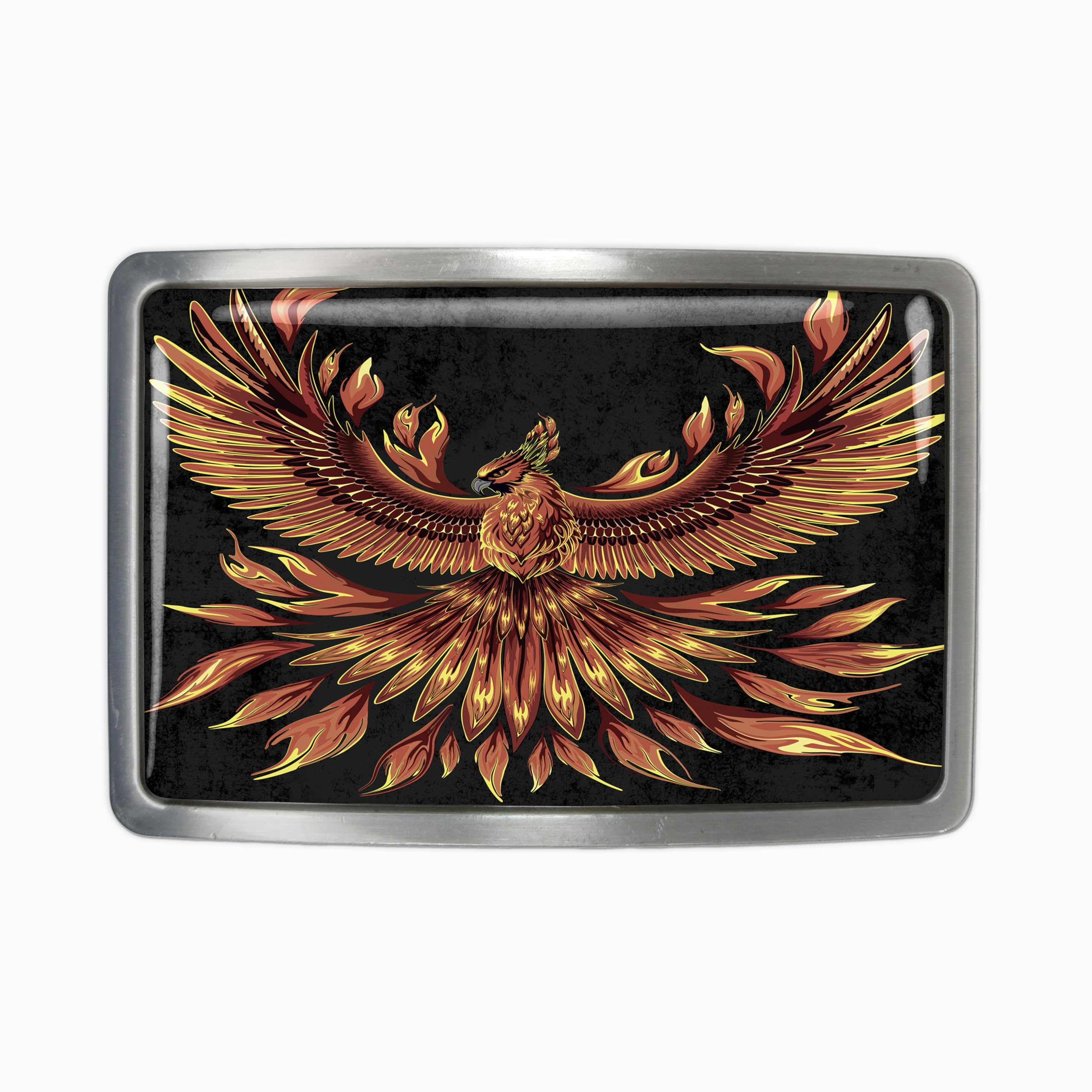 Phoenix Rising Belt Buckle, Unisex, Silver Chrome or Black, Mythological Bird Design - 1019 (Antique Silver)