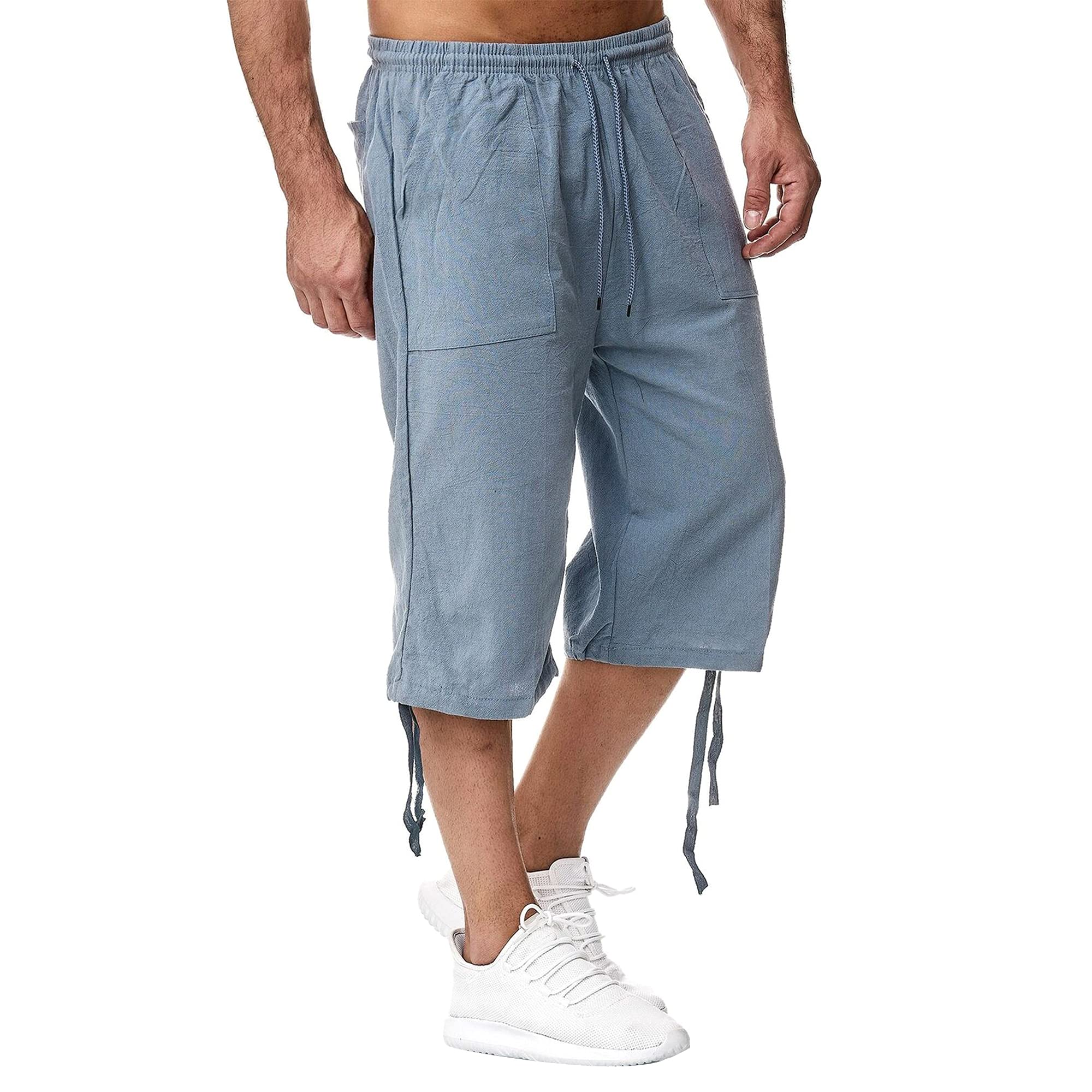 Hommes Décontracté Lin Mélange Short Solide Demi Pantalon Été Plage