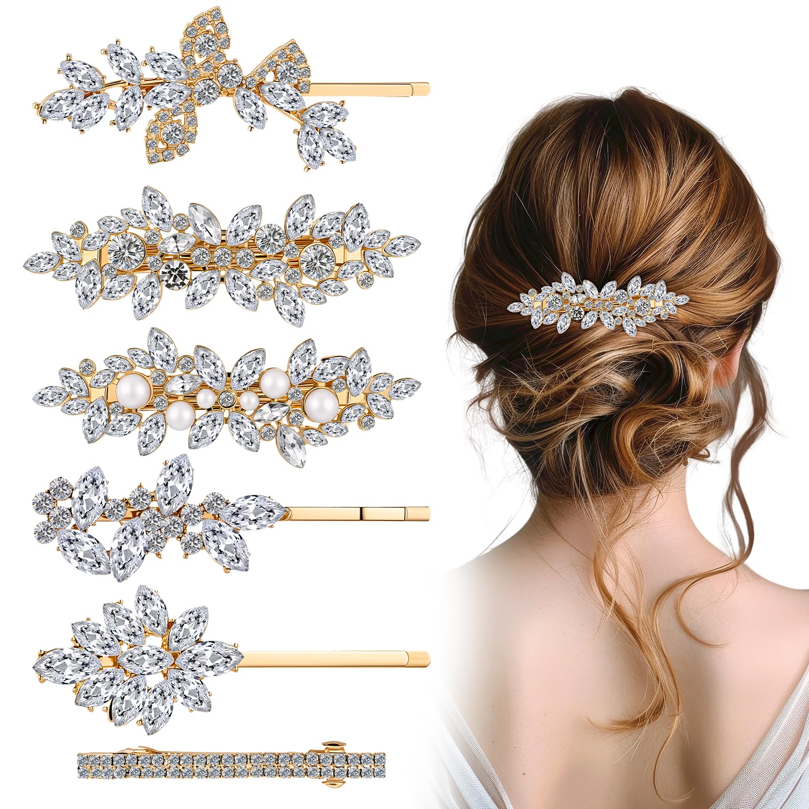Rhinestone Hair Clips 6 Pcs, Leaf Decorative Hair Bobby Pins