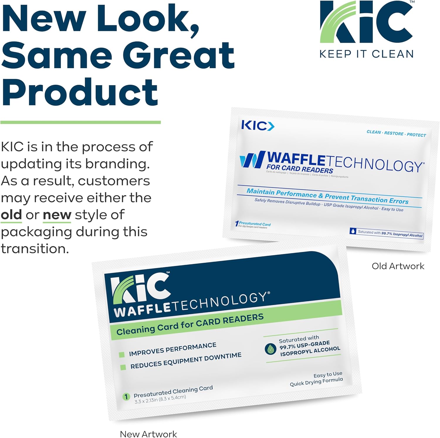 KICTeam - Waffletechnology® Cleaning Cards for Card Reader Payment Machines (40 Cards) - Presaturated with Quick Drying Solution - Made in USA