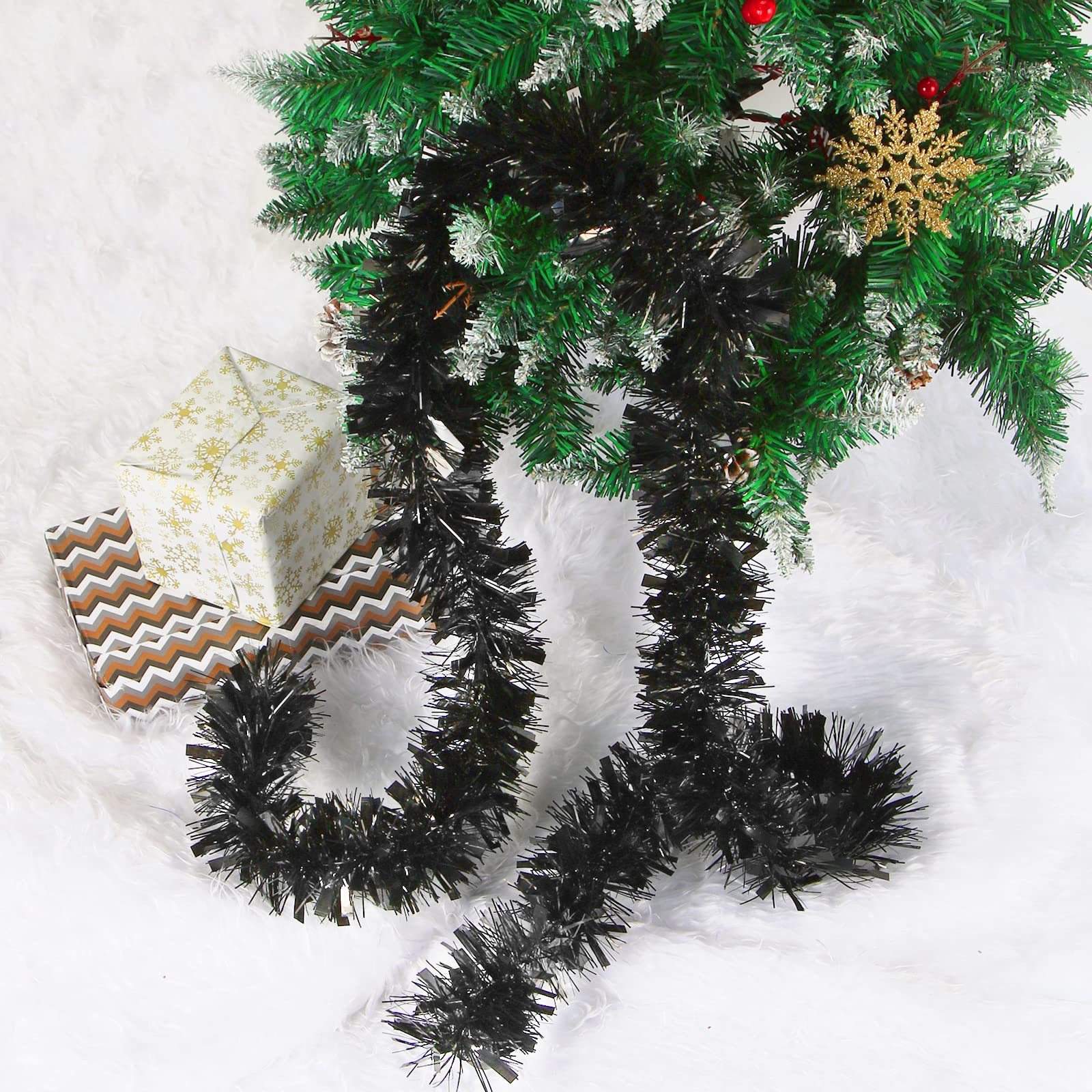 Guirlandes Tinsel Métalliques Pour Noël - 4 Rouleaux De 3m - Vert, Rouge, Or - Décoration Sapin, Plafond, Fête