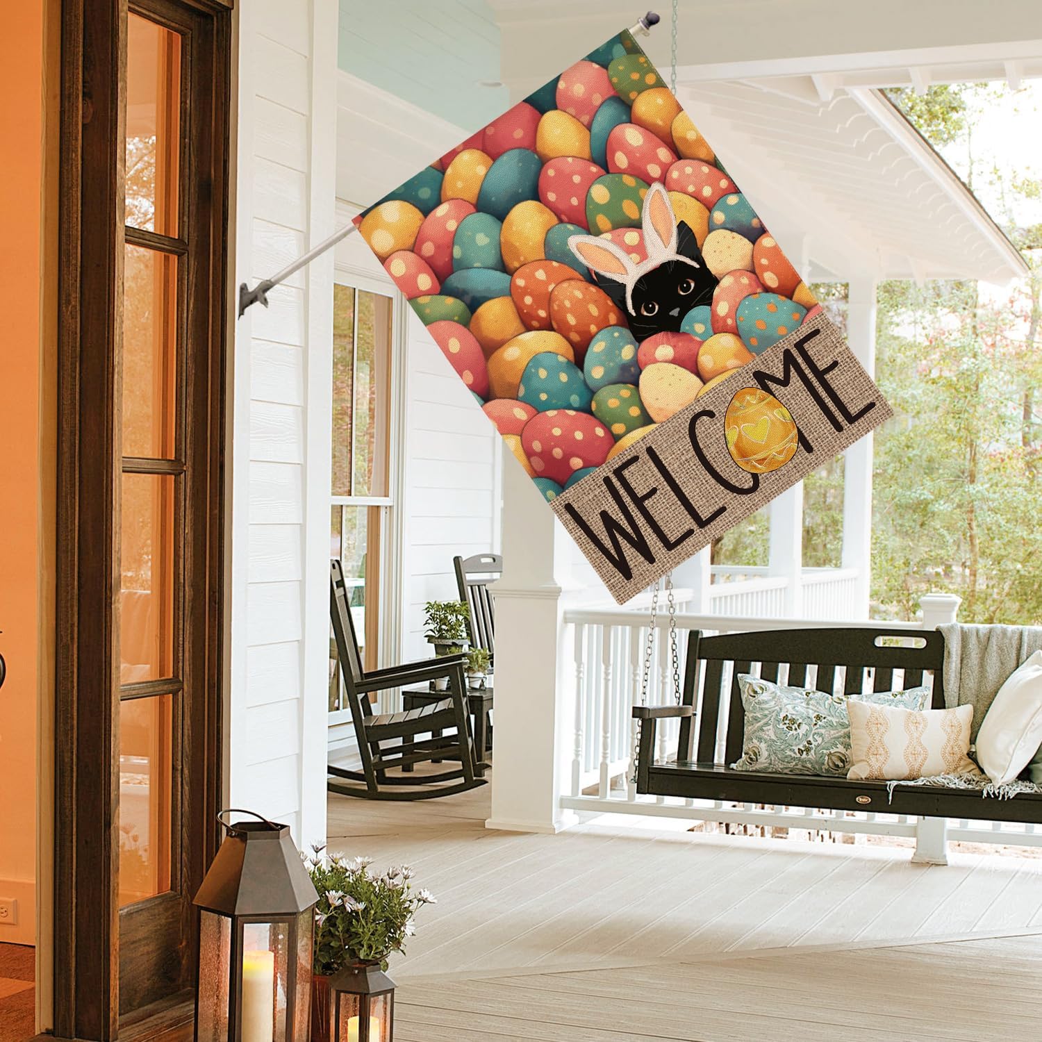 AVOIN colorlife Easter House Flag 28x40 Inch Double Sided Outside, Easter Eggs Bunny Cat Welcome Yard Outdoor Flag - Image 3