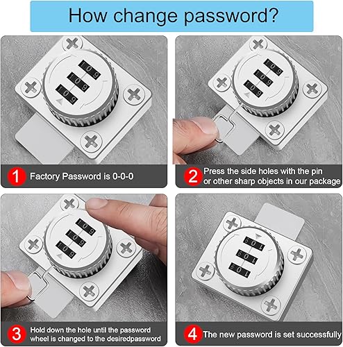 Miniatura 4 de Cerradura de combinación de puerta unidireccional, plata, sin llave, 1000 combinaciones de contraseñas