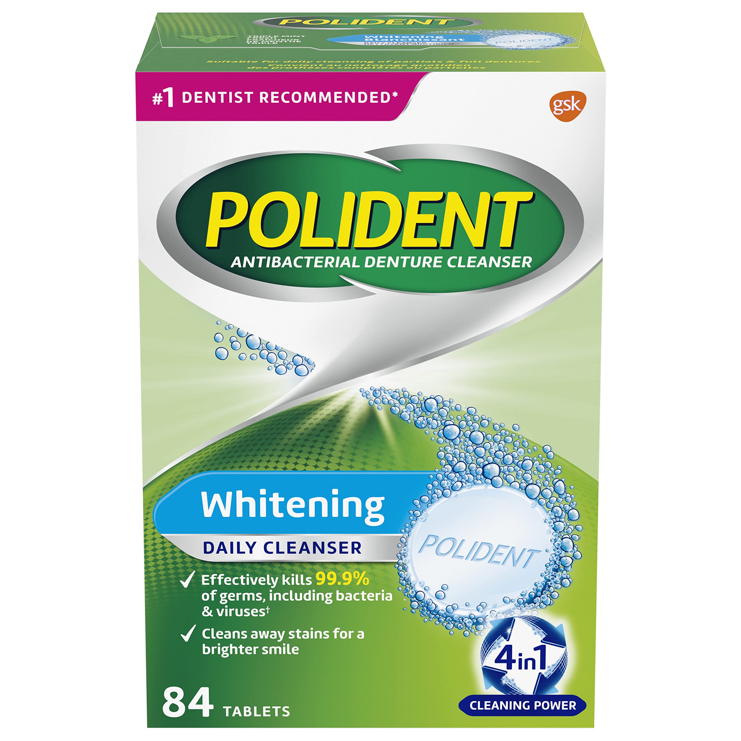 Polident Whitening Denture Cleanser Tablet (Packaging May Vary