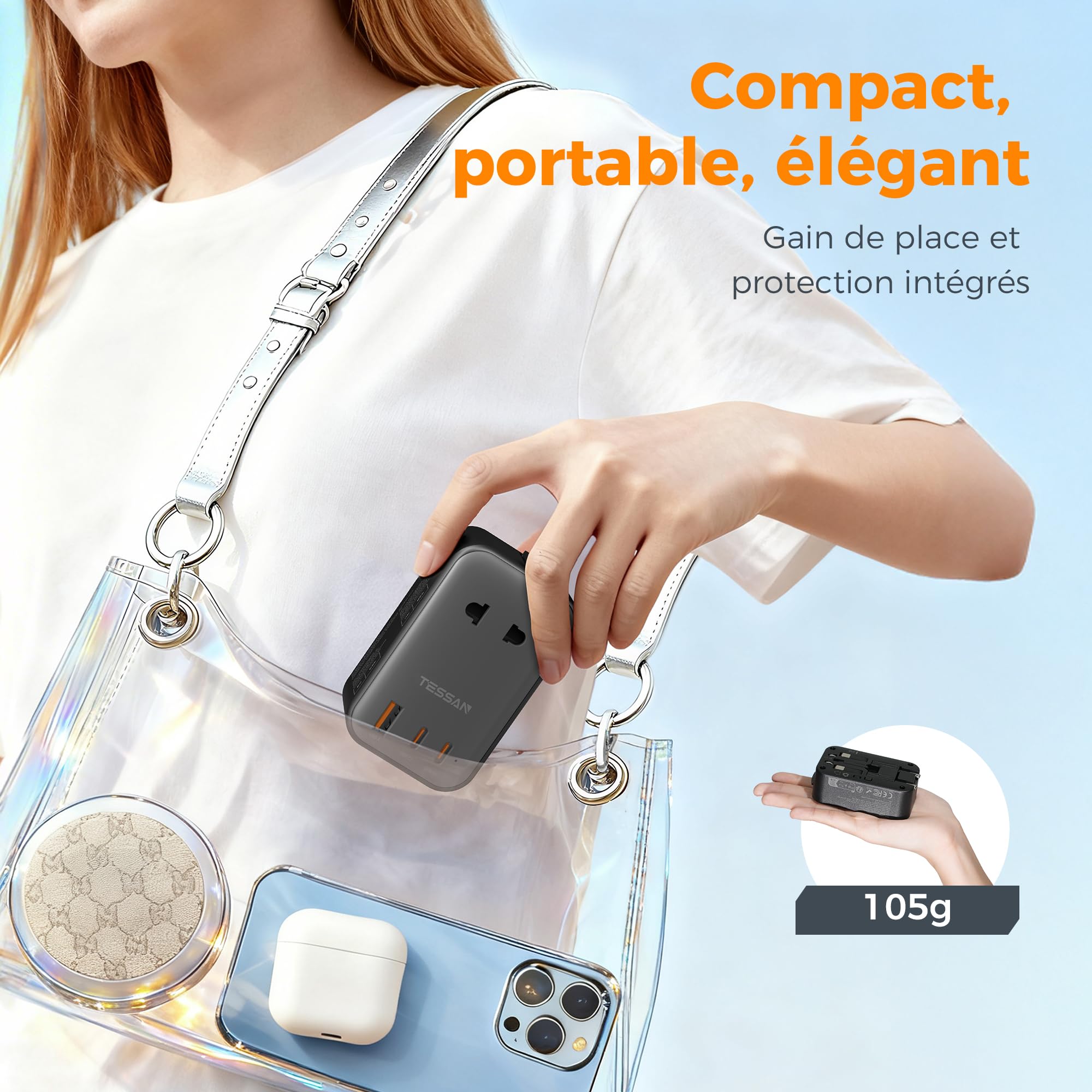 TESSAN Adaptateur Prise Universelle PD 20W, 2 USB C et 1 USB A, Voyage pour France USA Angleterre Australie Japon Chine Thaïlande