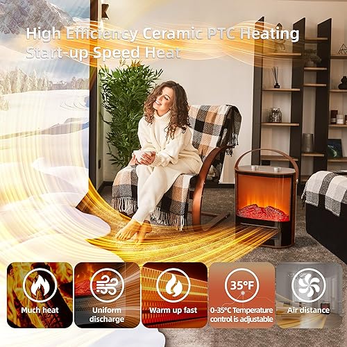 Miniatura 3 de Calentadores de Chimenea Eléctrica Pequeños para Uso en Interiores RealSmart 1500W Calentador Eléctrico Portátil Vista Completa de Chimenea Pantalla