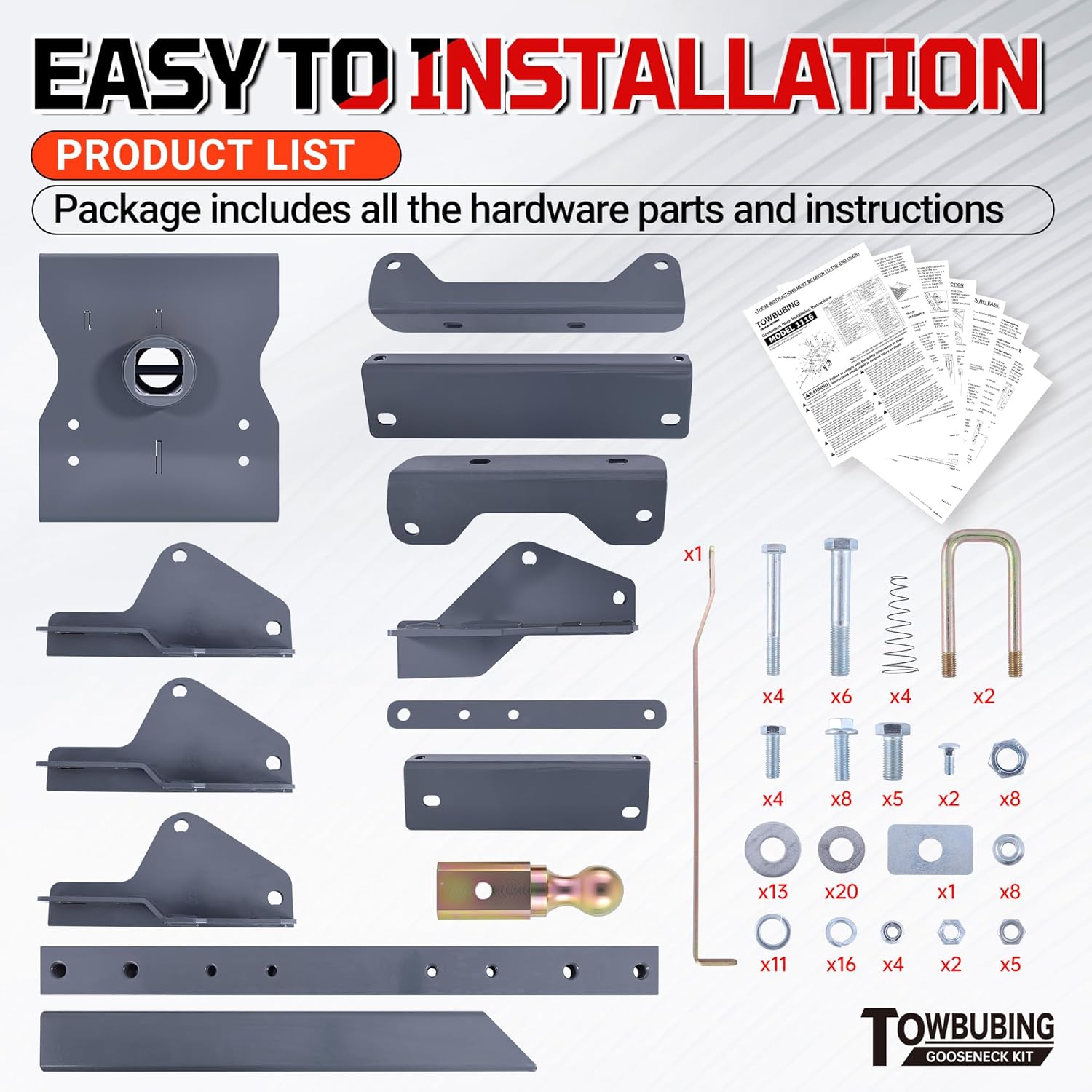Gooseneck Trailer Hitch Kit Flip-Over Ball GNRK1116 Compatible with 2017-2022 Ford F250 & F350 Trucks and 2017-2022 Ford F450 with Factory Installed Bed, 30,000 lbs GTW, 2-5/16 Inch Ball