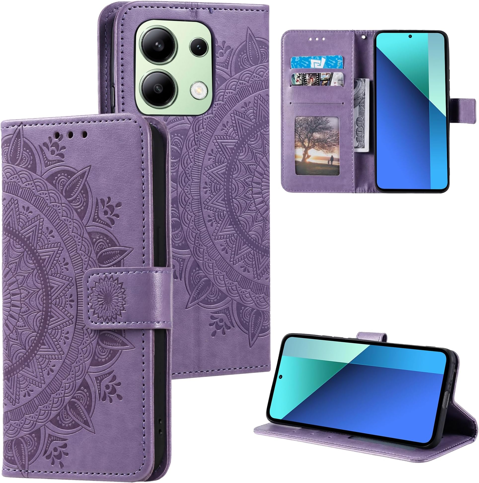 HTDELECMobile Phone Case for Xiaomi Redmi Note 13 4G 6.67 Inch Case, Leather Case with Card Slot and Magnetic Closure, Flip Case, Book Case for Xiaomi Redmi Note 13 4G - Purple