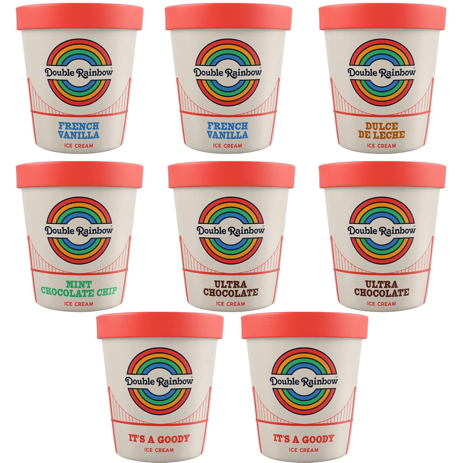 Super Premium Variety Pack of 8 Pints of DOUBLE RAINBOW Ice Cream in ...
