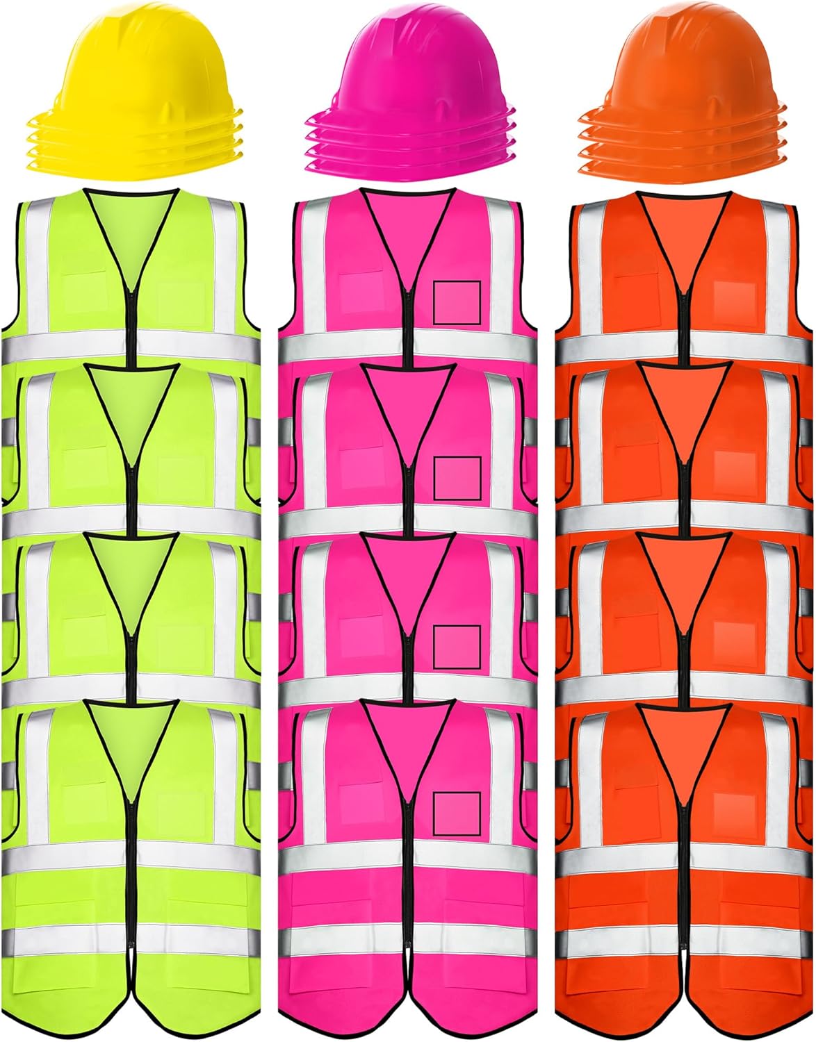 Construction Hard Hats and High Visibility Reflective Safety Vest Worker Costume for Neon Traffic Construction Party