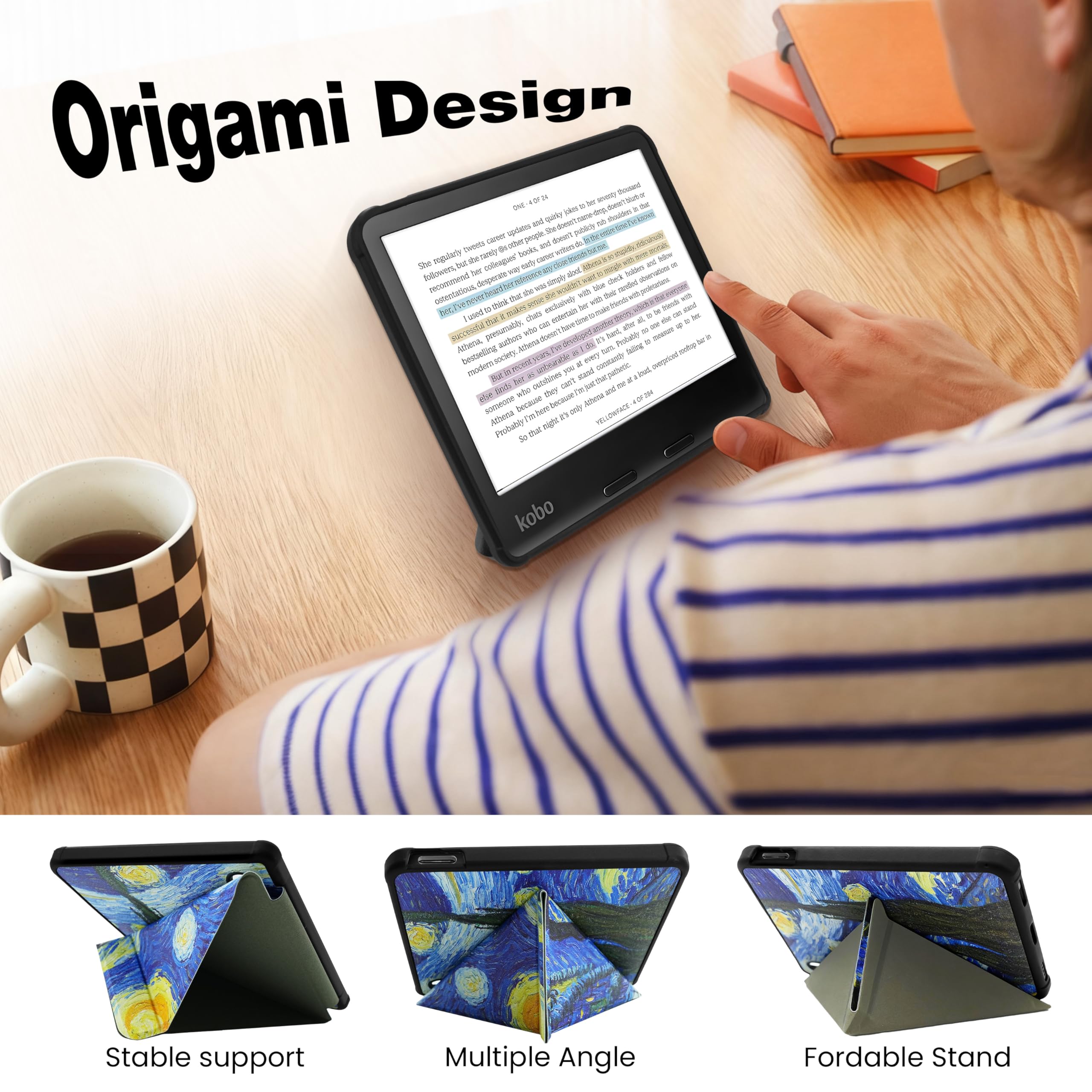 Case For Kobo Libra Colour/Kobo Libra 2, Includes a Case & Screen Protector - 7" Origami Cover Fit for Kobo Libra (Model N418/N428) with Auto Sleep/Wake(Starry Night, 7 icnh) — view 5