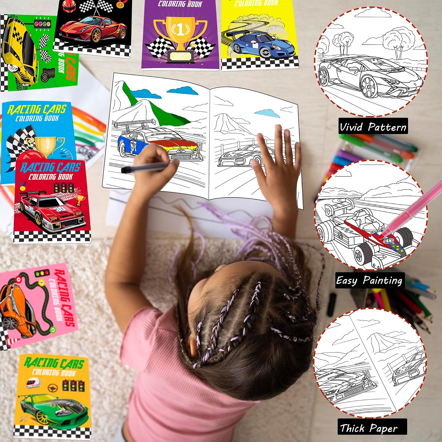 Lyosehy 24PCS Coloring Books Racing Car Theme Party Favors Racing Car Activity Coloring Books Bulk Fast Racecar Wheel Theme Birthday Party Drawing Book Craft Supplies
