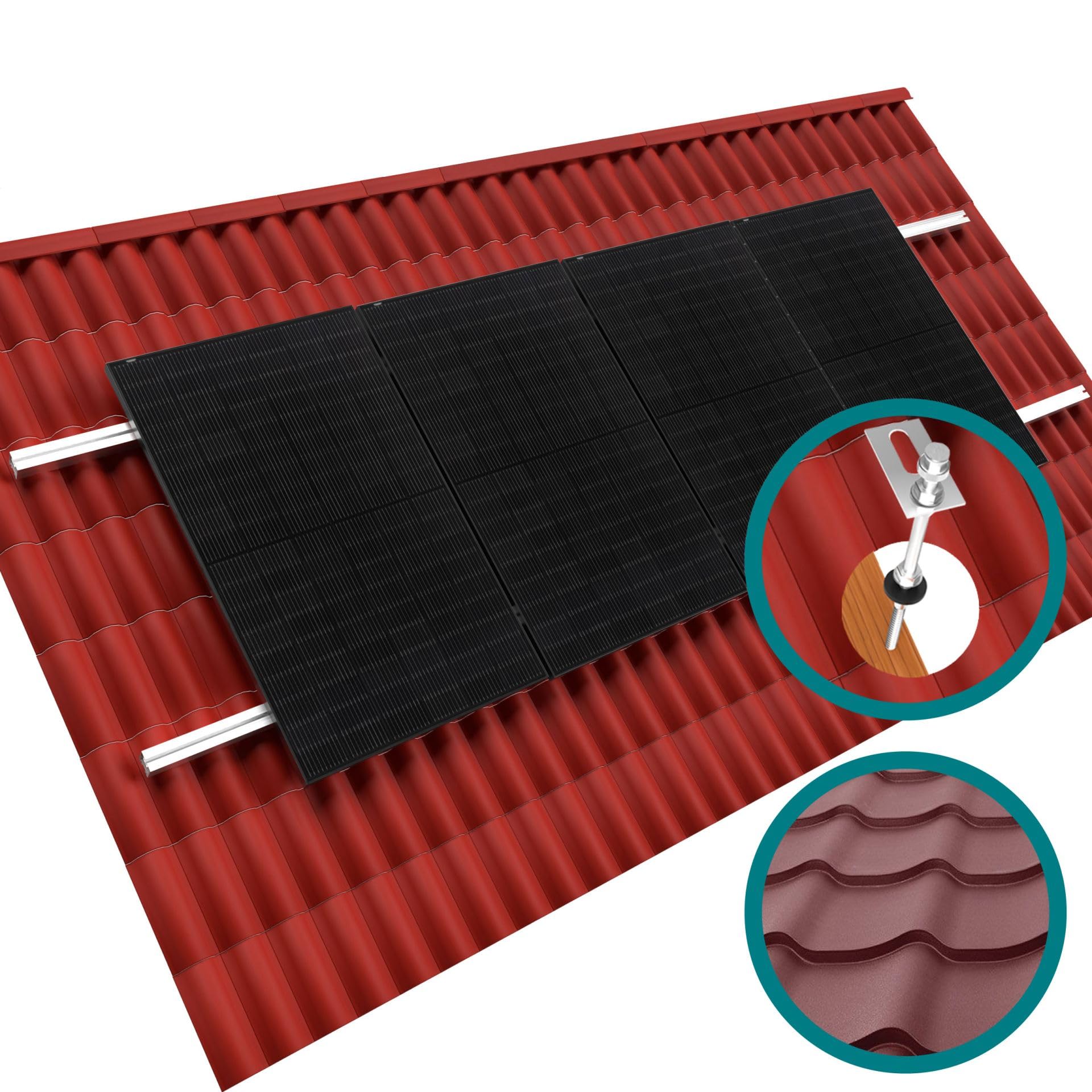 doitBau Kit de montaje para 10 módulos solares en techo trapezoico corrugado de fibra de cemento – Juego de fijación para perfil de 17,5 mm, 40 tornillos de 30 cm, 40 x adaptadores, 40 x tuercas, 40 x