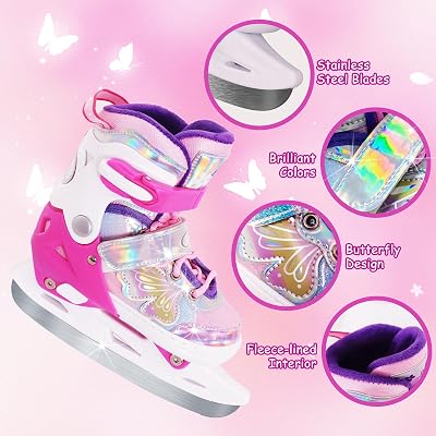 MammyGol Girls Kids Ice Skates for Children Boys 4 Size Adjustable Ice Skate with Fleece Lining for Outdoor