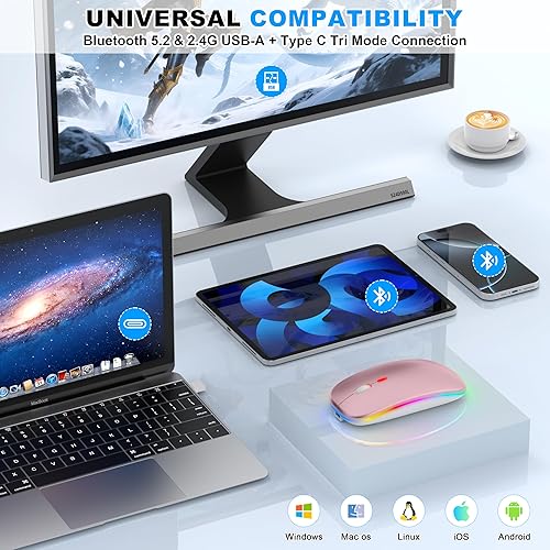 Miniatura 2 de Ratón inalámbrico LED Bluetooth para MacBook Air Pro Mac, iPad, mouse silencioso recargable con modo Jiggler, mouse portátil de diseño delgado para