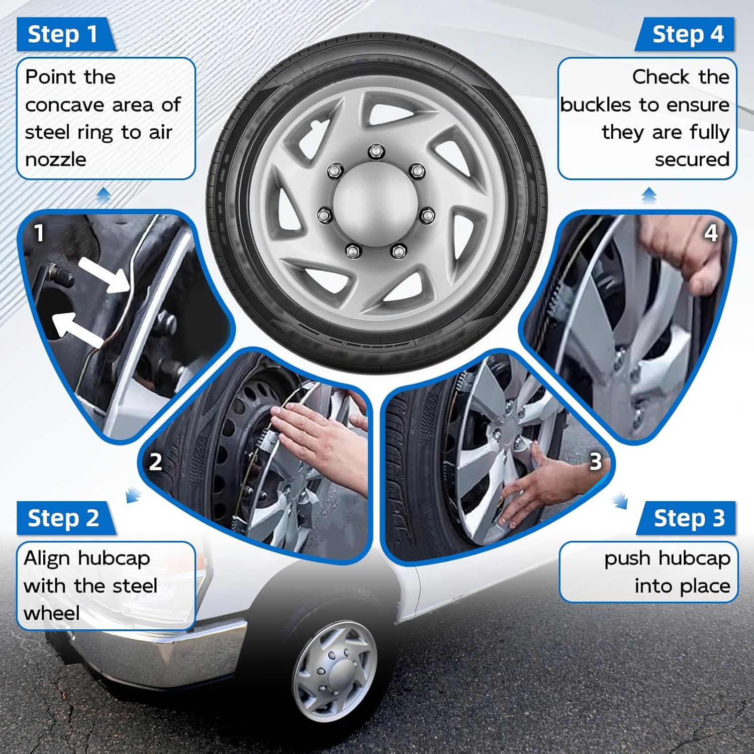 F8UZ-1130-AA Hubcaps Wheel Covers Compatible with Ford E-150(1998-2014)/E-250(1998-2014)/E-350(1998-2019,2021-2024)/E-450(1999-2019,2023) 16" Hubcaps/Wheel Covers Set Silver (Set of 4) F8UZ1130AA