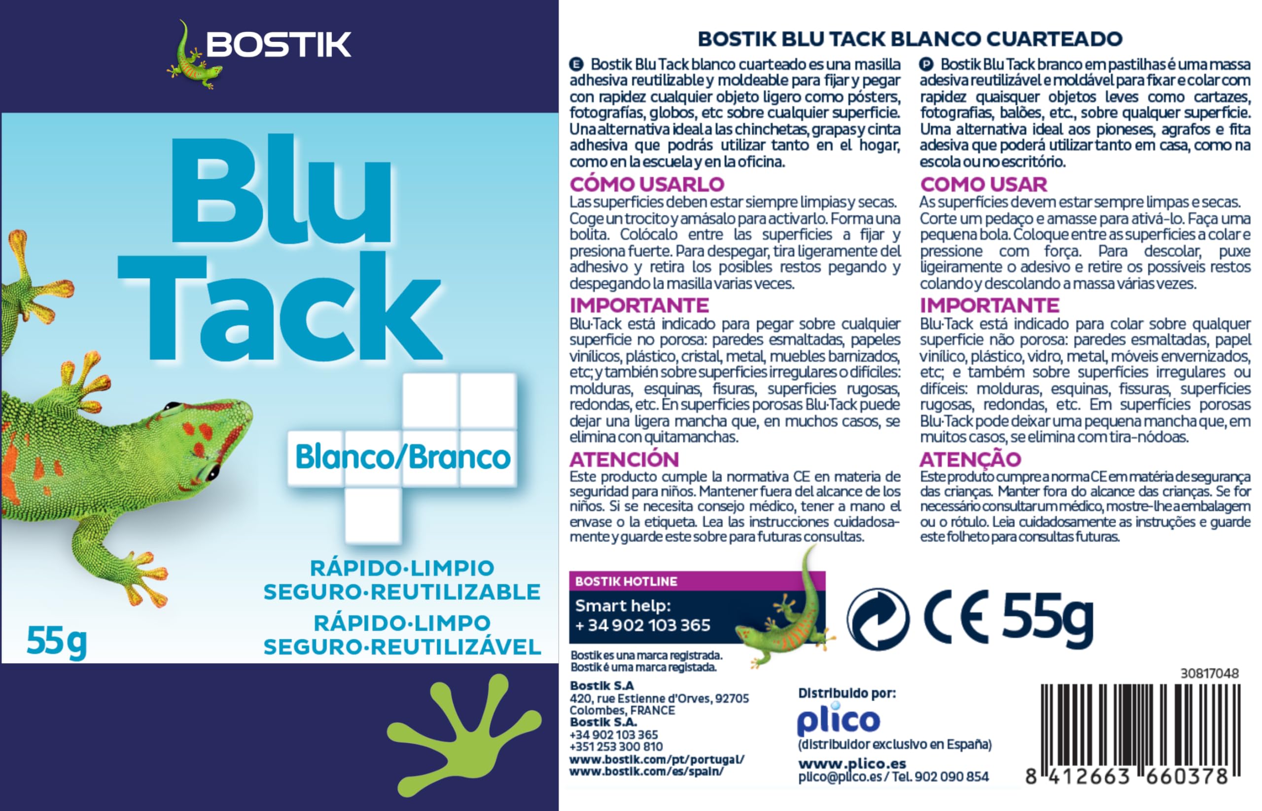 BOSTIK Blu Tack Blanc, Mastic Adhu00e9sif Craquelu00e9, Modelable Et