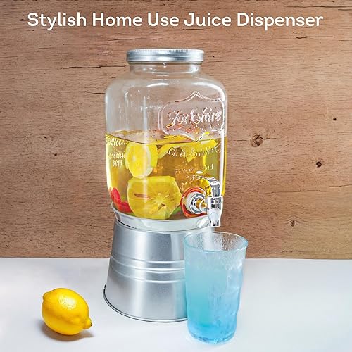 Miniatura 8 de Lily's Home Dispensador de bebidas de vidrio con soporte, capacidad de 1 galón, grifo fácil de usar, dispensador de bebidas para fiestasbarbacoas,