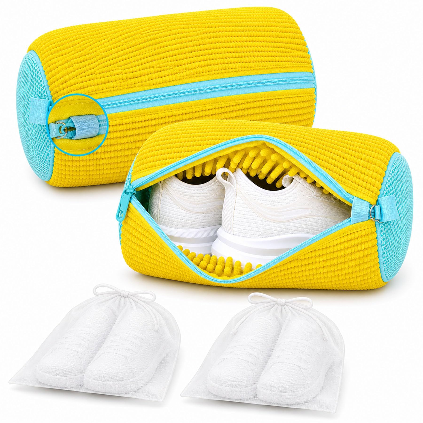 CNEYSID XXL Shoe Washing Machine Bag - 2-Pack Reusable Shoes Cleaning Bags, 360° Deep Clean for Tennis Shoes, Sneakers and Slippers, Includes 2 Shoe Storage Dust Bags (Yellow)-picture-55