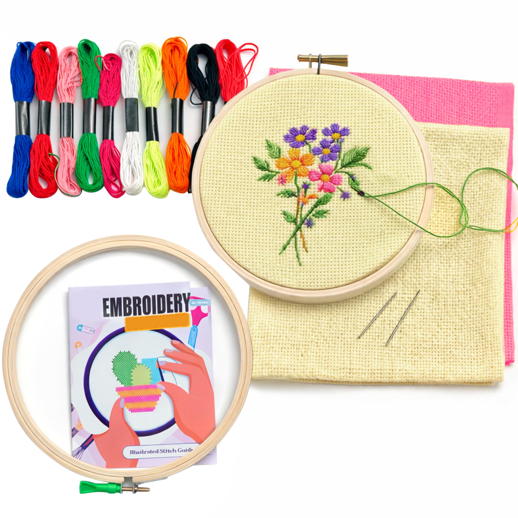 Asian Hobby Crafts Embroidery Kit with for Beginners,Cross Stitch Embroidery – Complete DIY Kit with Materials and Tutorial Pages (Color-Pink, Cream)-image-40