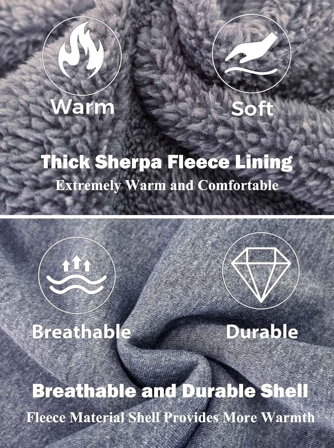 Sherpa Lined Hoodies for Men Heavyweight Full Zip Up Sweatshirt Thick Fleece Jackets Winter Warm Coats - Image 3