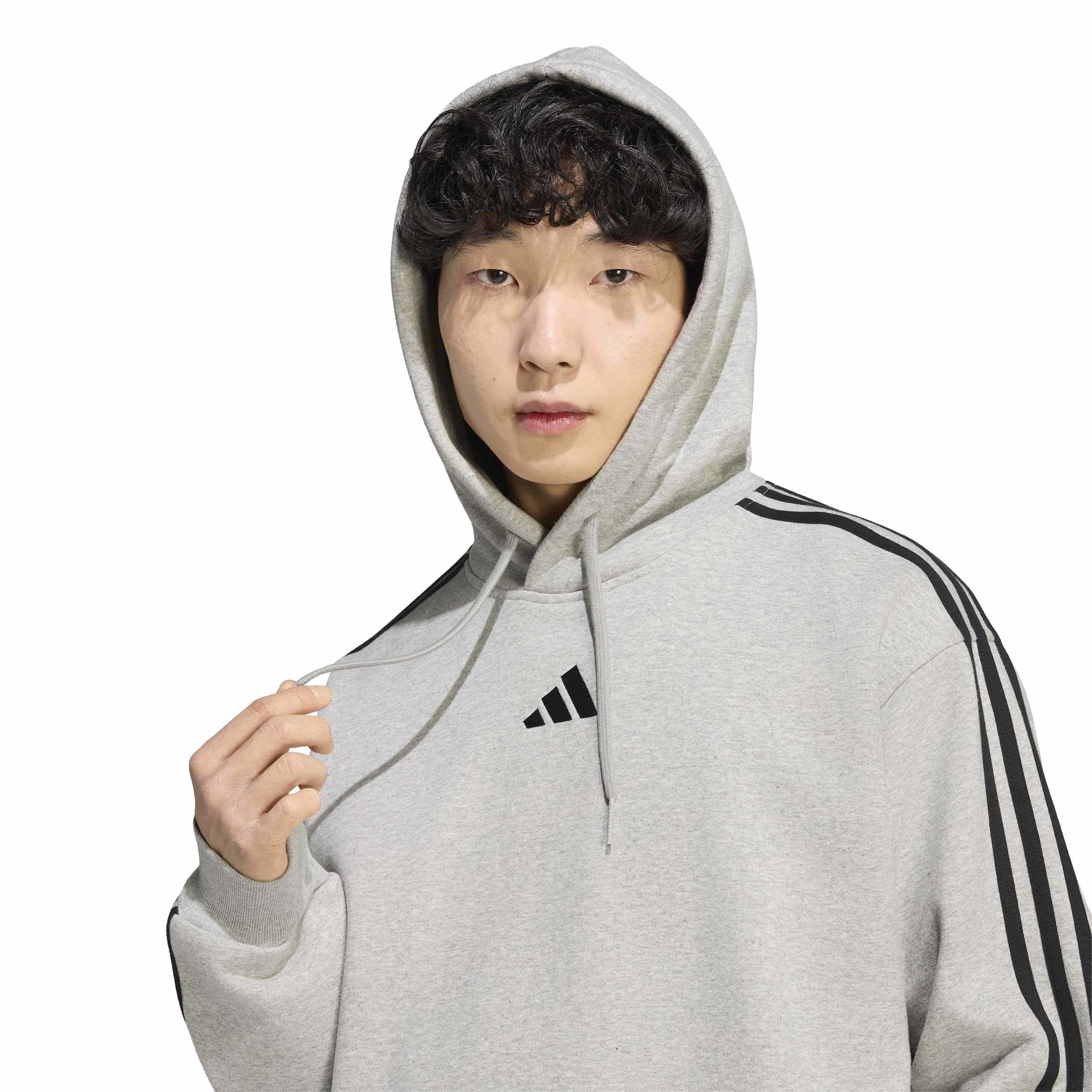 adidas Mezczyzni Essentials 3-Stripes Fleece Hoodie Sweatshirt, medium grey heather/white, 3XL