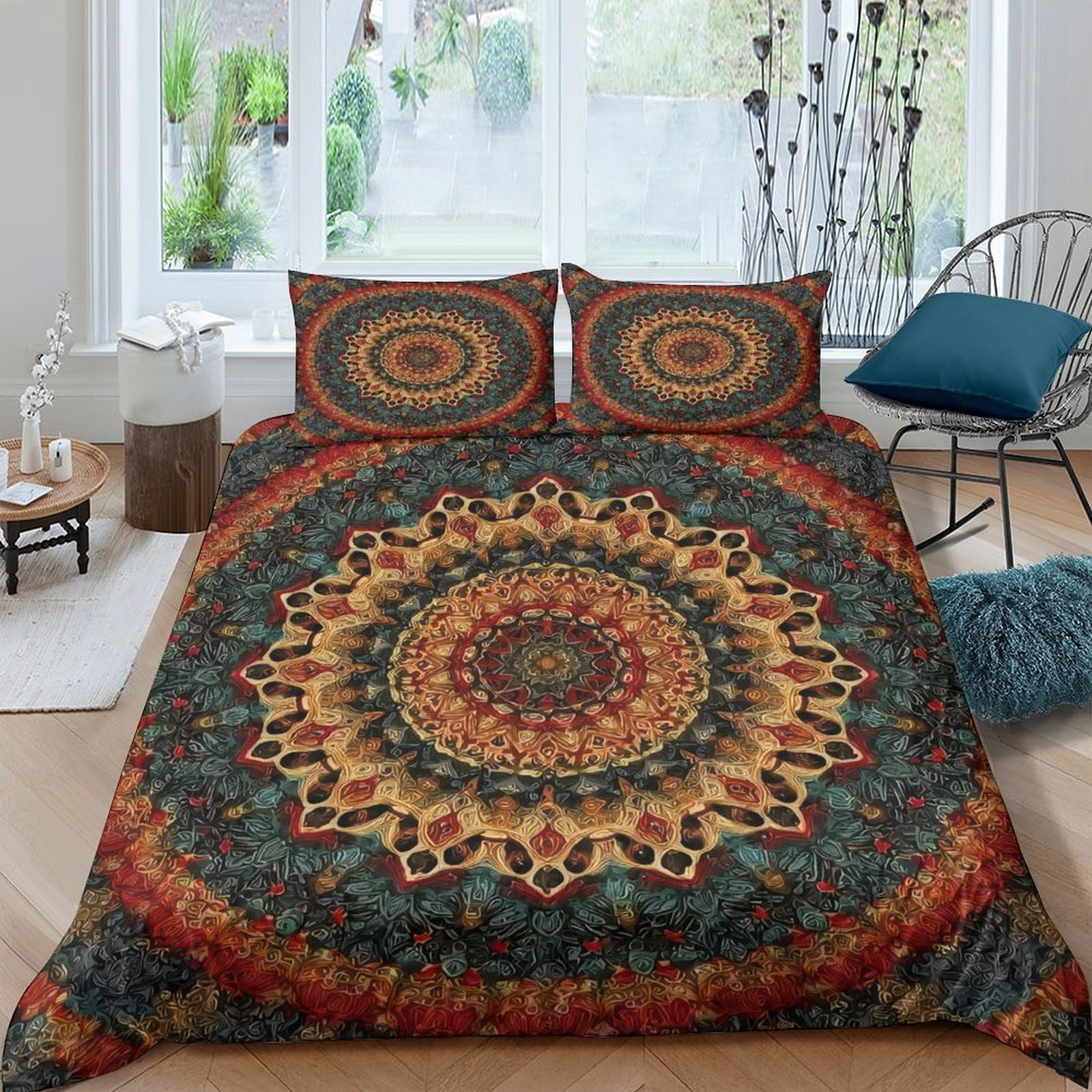 Ctjqhvkz Style-7 3D Printed Mandala Sunburst Fitted Sheet Microfiber Soft Breathable Ethnic Pattern Mattress Cover For Bedroom Dorm Decor Single（135X200cm）