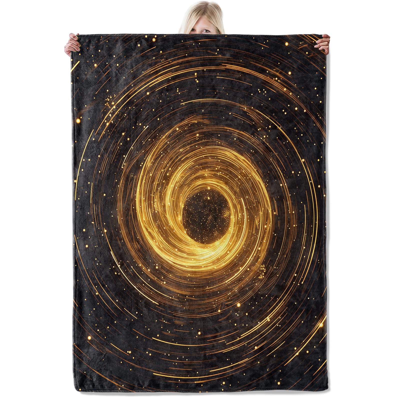 ICAAV Stardust Swirl Blanket 50×60 Inch,Golden Spiral Cosmic Vintage Astrology Lightweight Flannel Throw,Outer Space Design, Academia Celestial Home