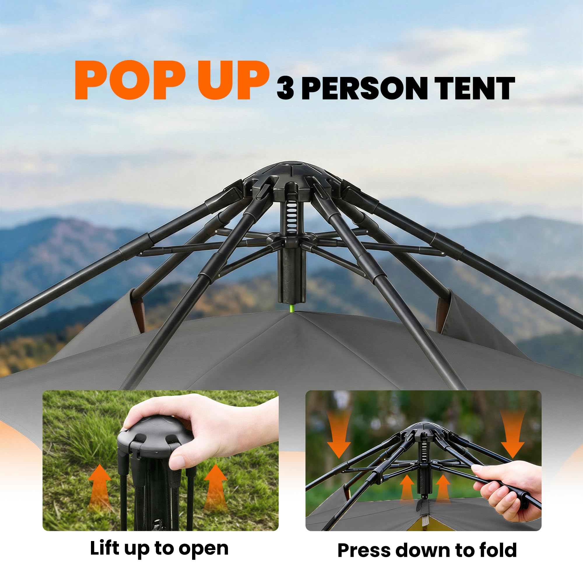 Tienda de campaña instantánea de Doble Capa Outsunny con Cubierta Impermeable, Tienda Domo Hexagonal para 4 Personas, Refugio de Camping portátil con Suelo Cosido y Bolsa de Transporte, Ideal para