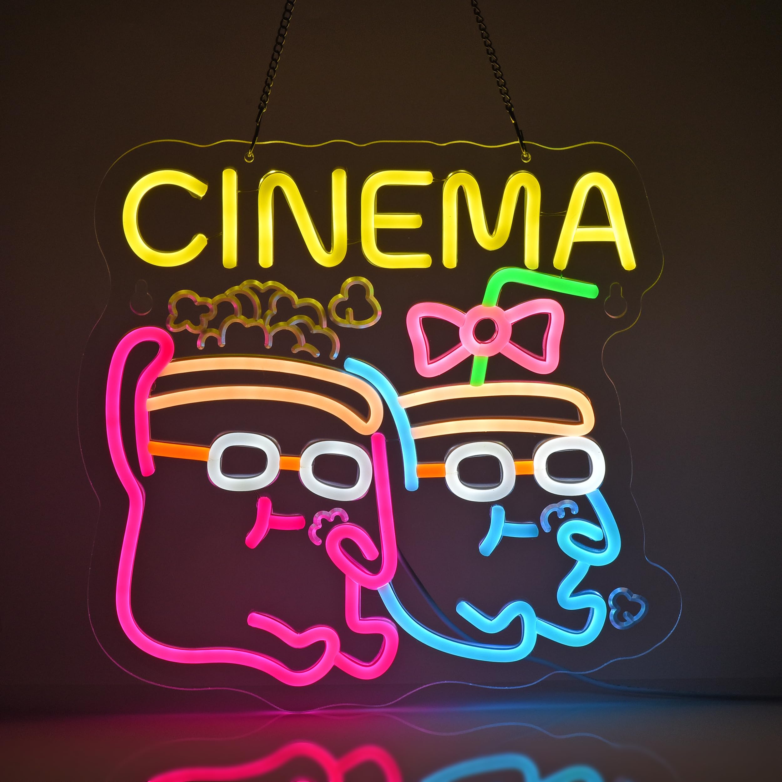 Insegna al neon, luci al neon da appendere, decorazione artistica da parete per pubblicità e home theater, cinema, cinema, cinema, alimentazione USB, ultra luminosa, dimmerabile, 33 x 32 cm