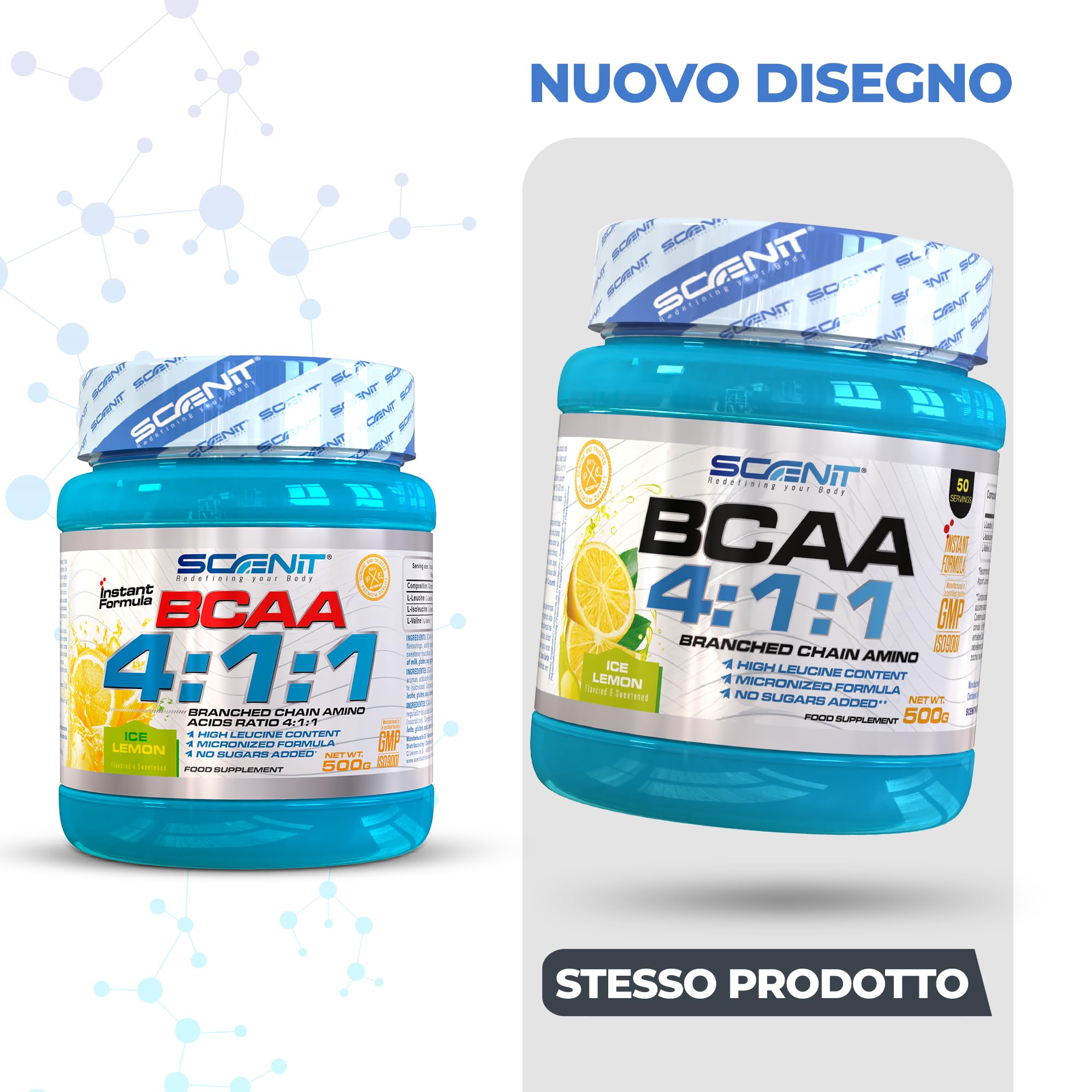 Aminoacidi ramificati BCAA 4.1.1-500 g - BCAA 4.1.1 Polvere - BCAA 411 - BCAA Polvere - Aminoacidi polvere - Aminoacidi in polvere (Limone)