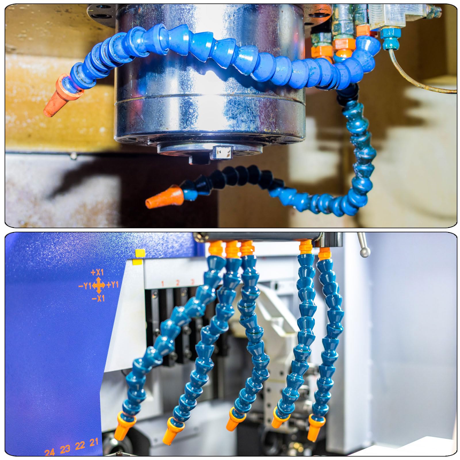 QUARKZMAN 4 Stück G1/4" Gewinde Flexibler Wasser-Öl-Kühlmittelschlauch, 400mm Kunststoff Verstellbare Runde Düse Y-Form Kühlrohrschlauch mit Schalter für Drehmaschine CNC Wasser-Kühlsystem