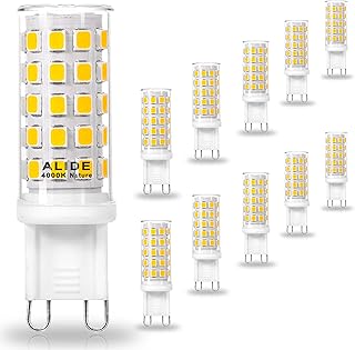 ALIDE G9 5W Led Bulbs 4000K Natural White,50W-60W Halogen Equivalent,AC120V T4 G9 Bi-pin Neutral White Led Bulbs for Chandelier Home Lighting,550LM,10Pack (Non-dimmable)