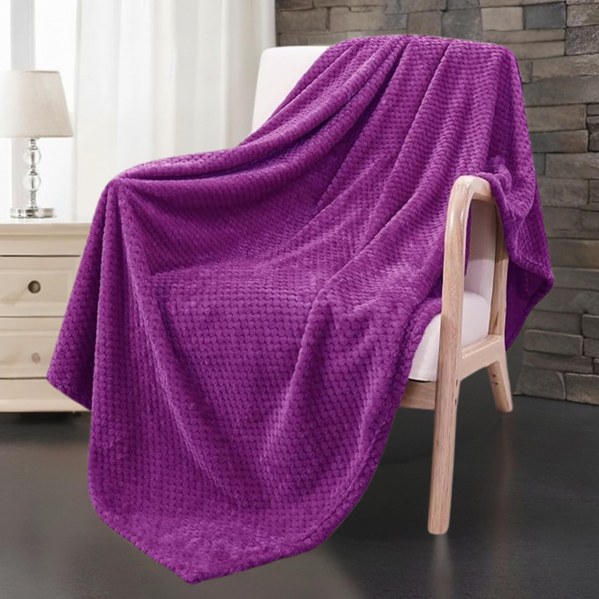 Dolce Vari Waffle Blanket Throw - Lightweight & Breathable, 100% Polyester Fleece Blanket - Soft Waffle Weave for All Seasons - Luxurious & Cozy Layer for Couch, Sofa, or Bed (Purple, King)