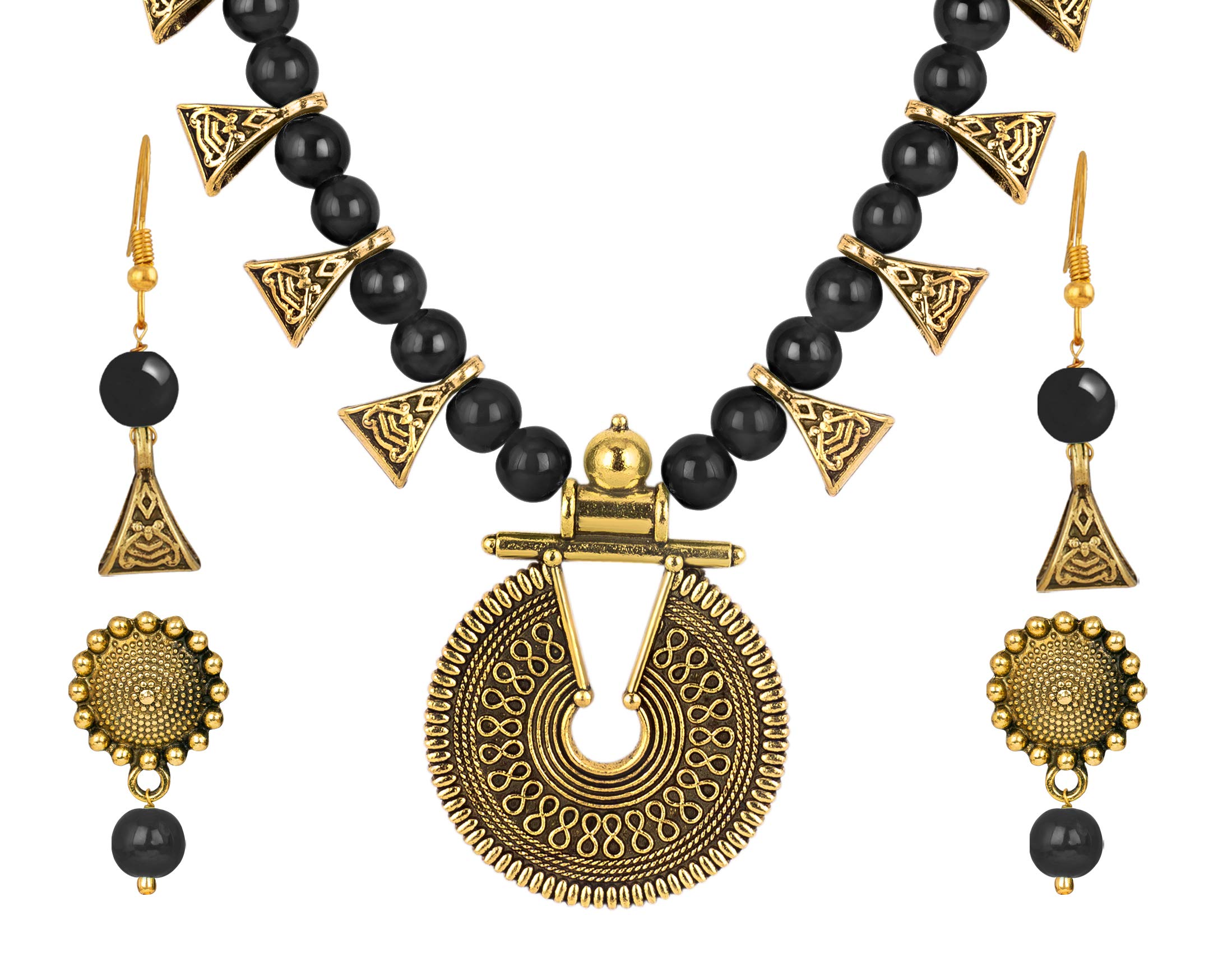 JFL - Jewellery for Less fashion Handcrafted Gold Oxidized Combo of 2 Earrings and Beaded Necklace set with Adjustable Thread (Black),Valentine (B08XZRD2YY) Amazon Price History, Amazon Price Tracker