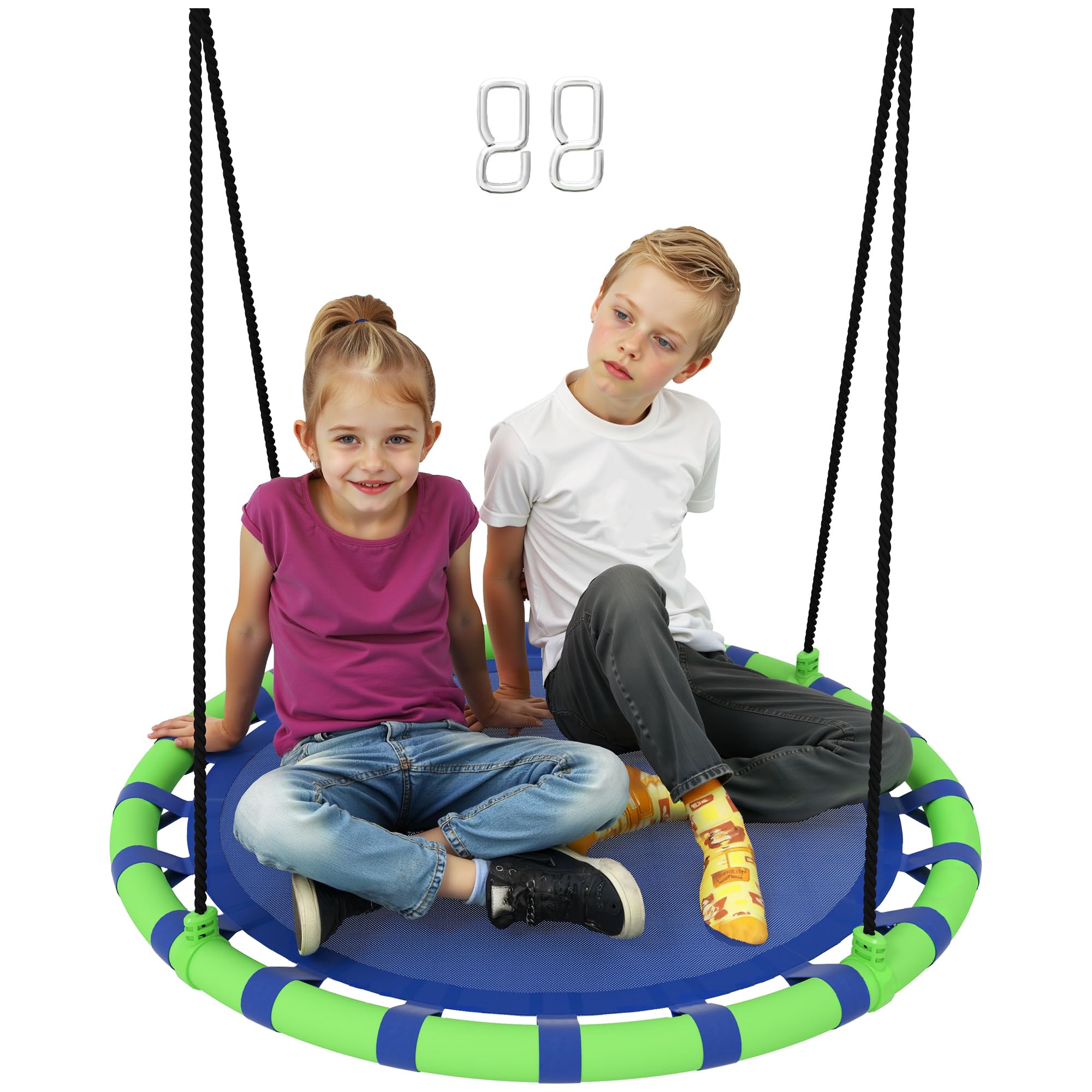 AIYAPLAY Columpio para Niños Redondo Columpio Jardín Exterior Ajustable Columpio Infantil Impermeable Carga 150 kg Ø100x180 cm Azul y Verde