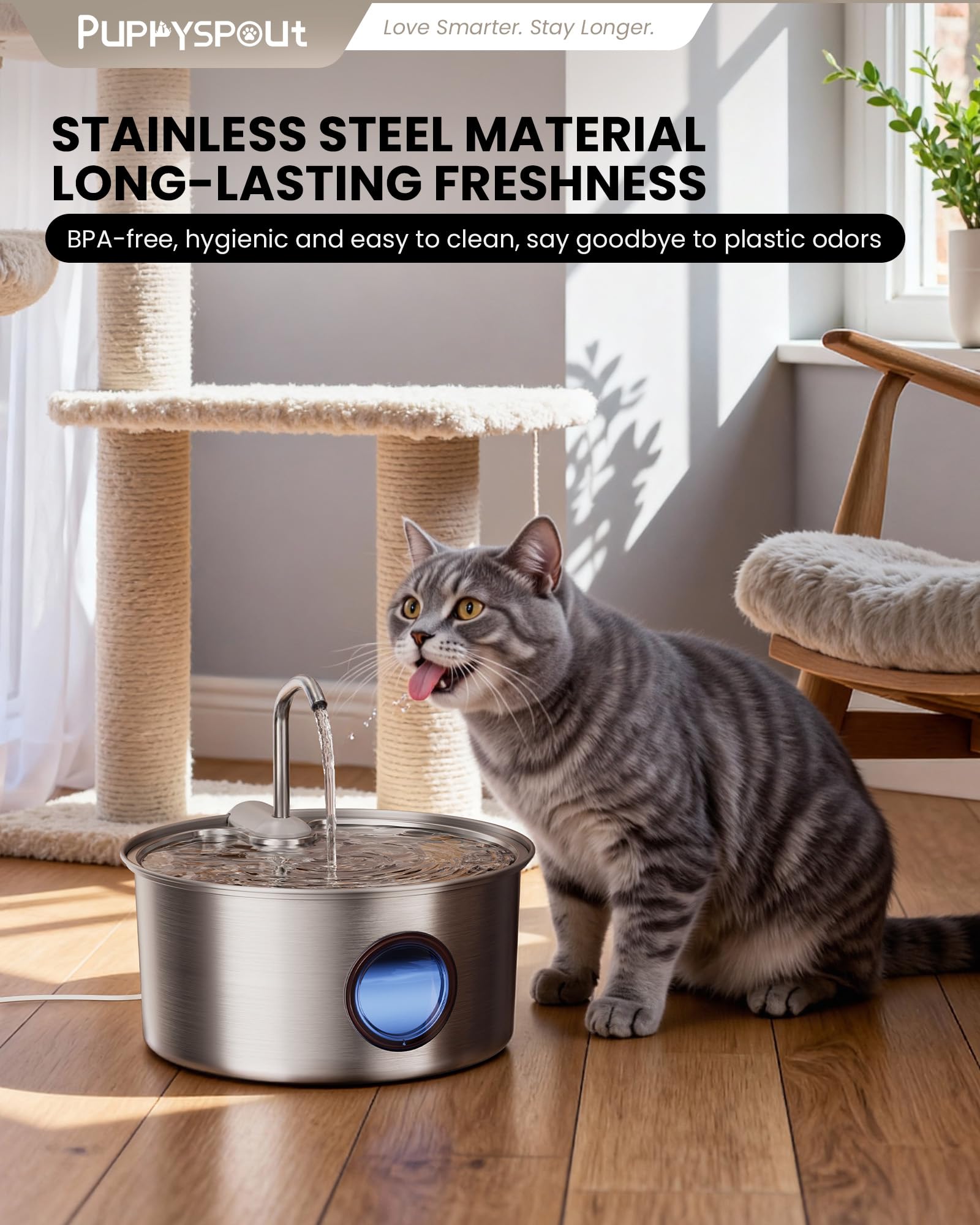 Cat Water Fountain Stainless Steel - 108oz/3.2L Automatic Cat Water Fountain for Drinking with 3PCS Filters, Metal Pet Water Fountain Water Dispenser for Cats, Puppy, Multiple Pets - image 6