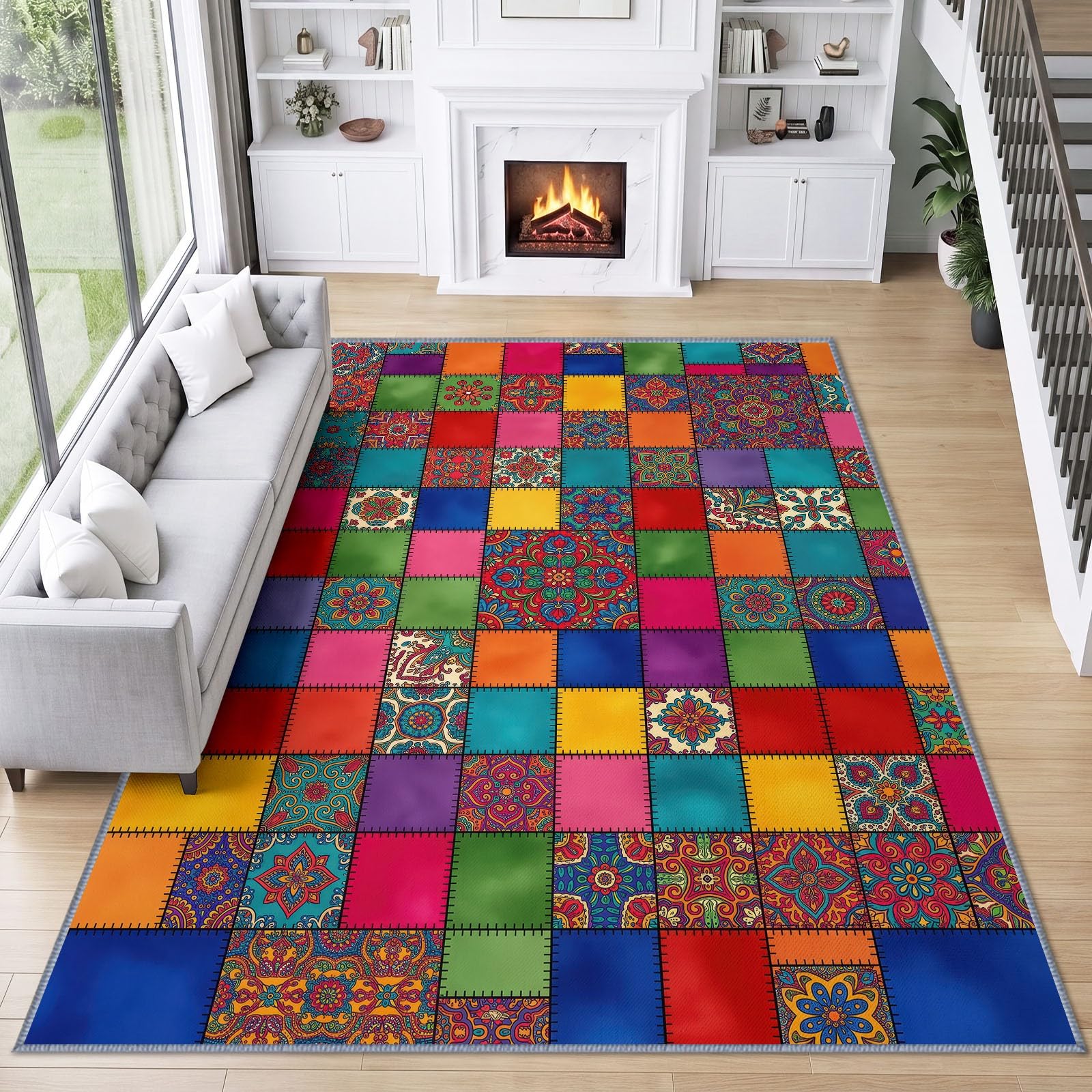 Générique Patchwork Tartan Tapis Poils Ras 80x150 cm