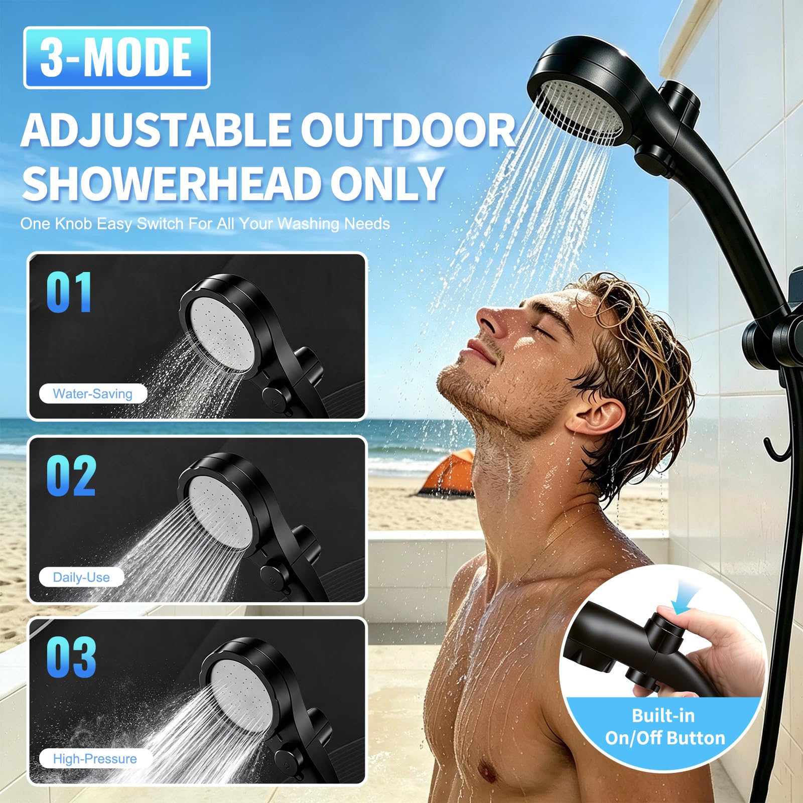 Douche de camping portable avec chauffage – Chauffage rapide 2000 W et batterie 6000 mAh