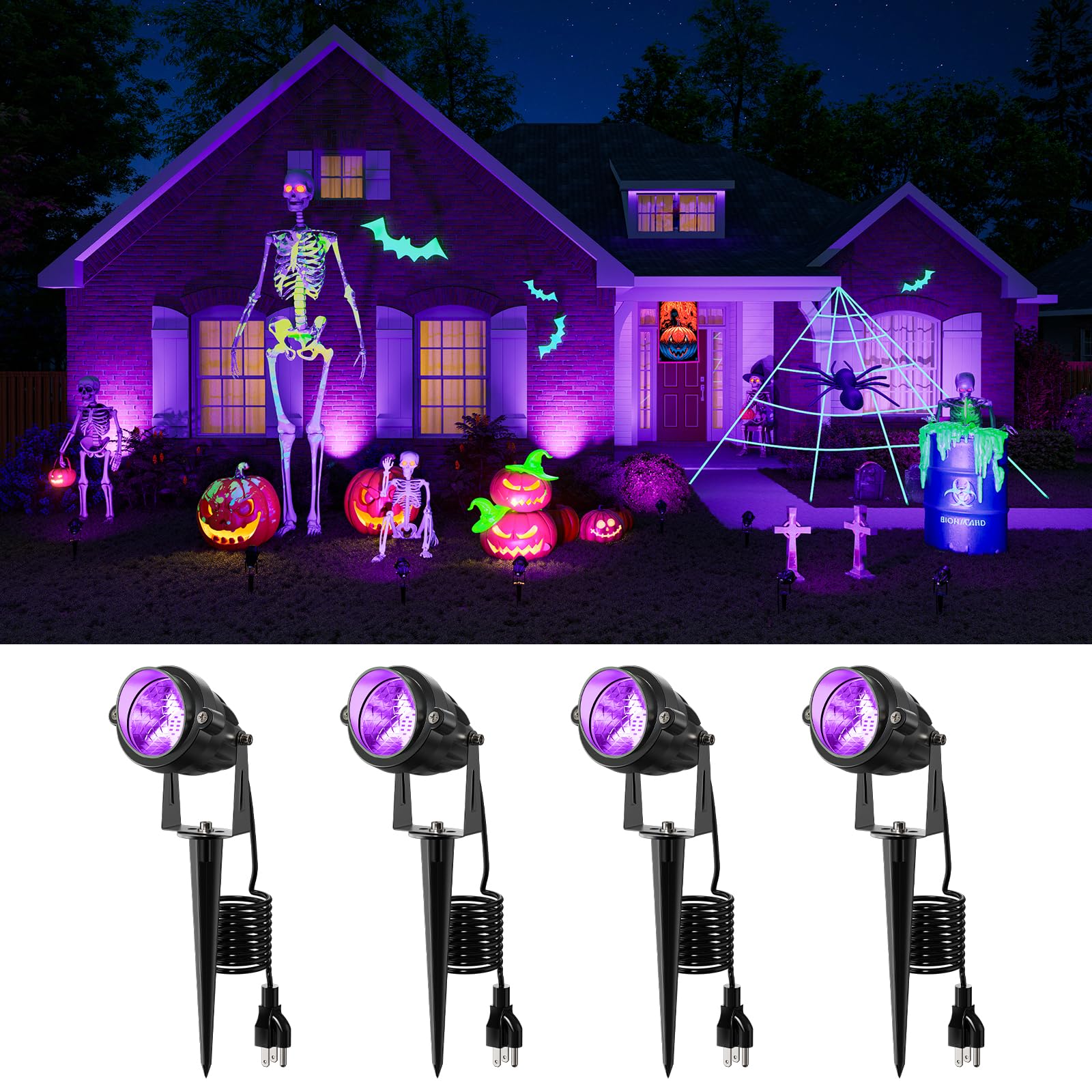 FALOVE 4 Pack Halloween UV Spotlights