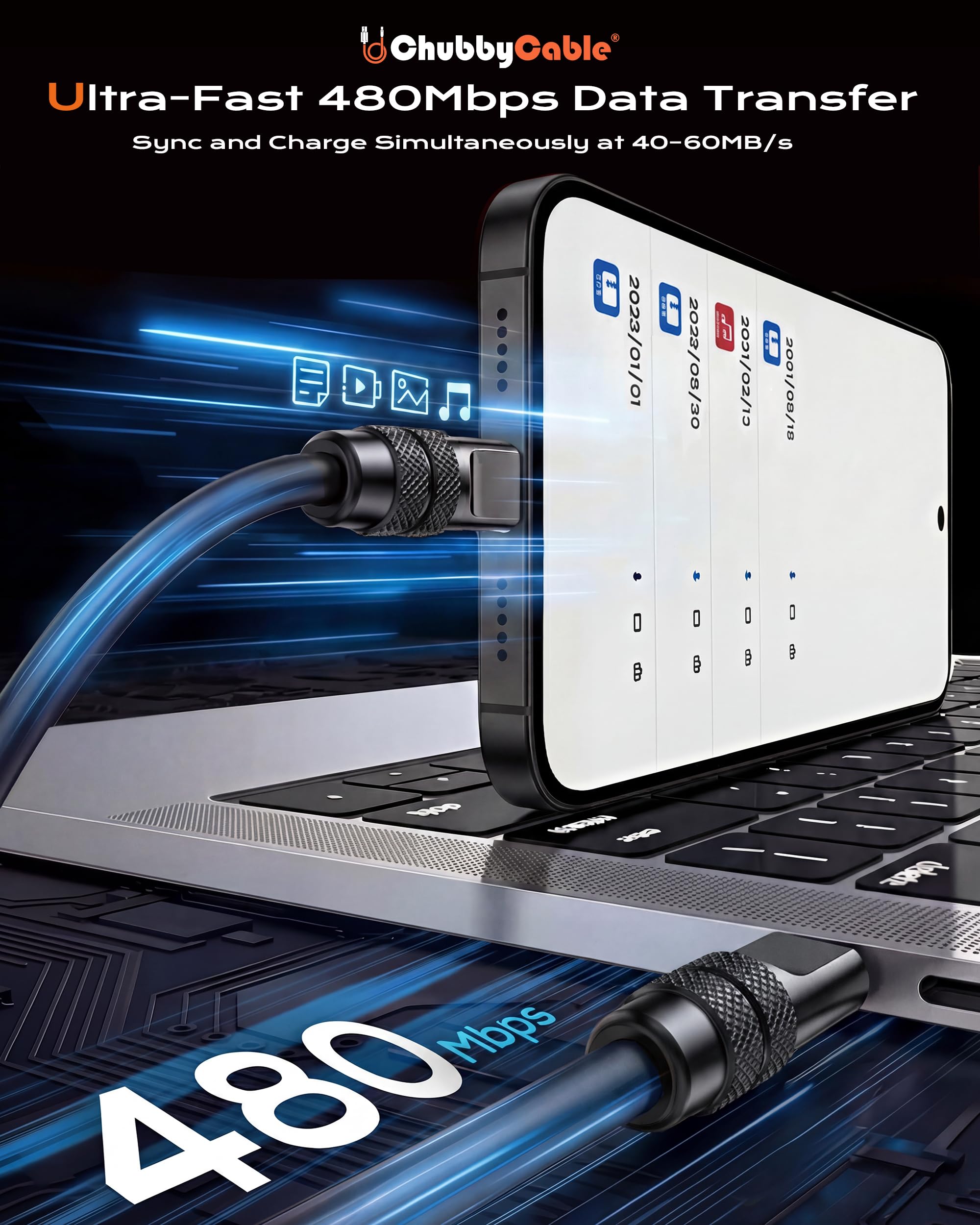 chubbycable Cavo di ricarica da USB A a C, in silicone, 120 W, nero opaco, 2 m | 6 mm di spessore, 45.000+ piegatura testata, trasferimento dati 480 Mbps, chip di sicurezza E-Marker, design senza grovigli