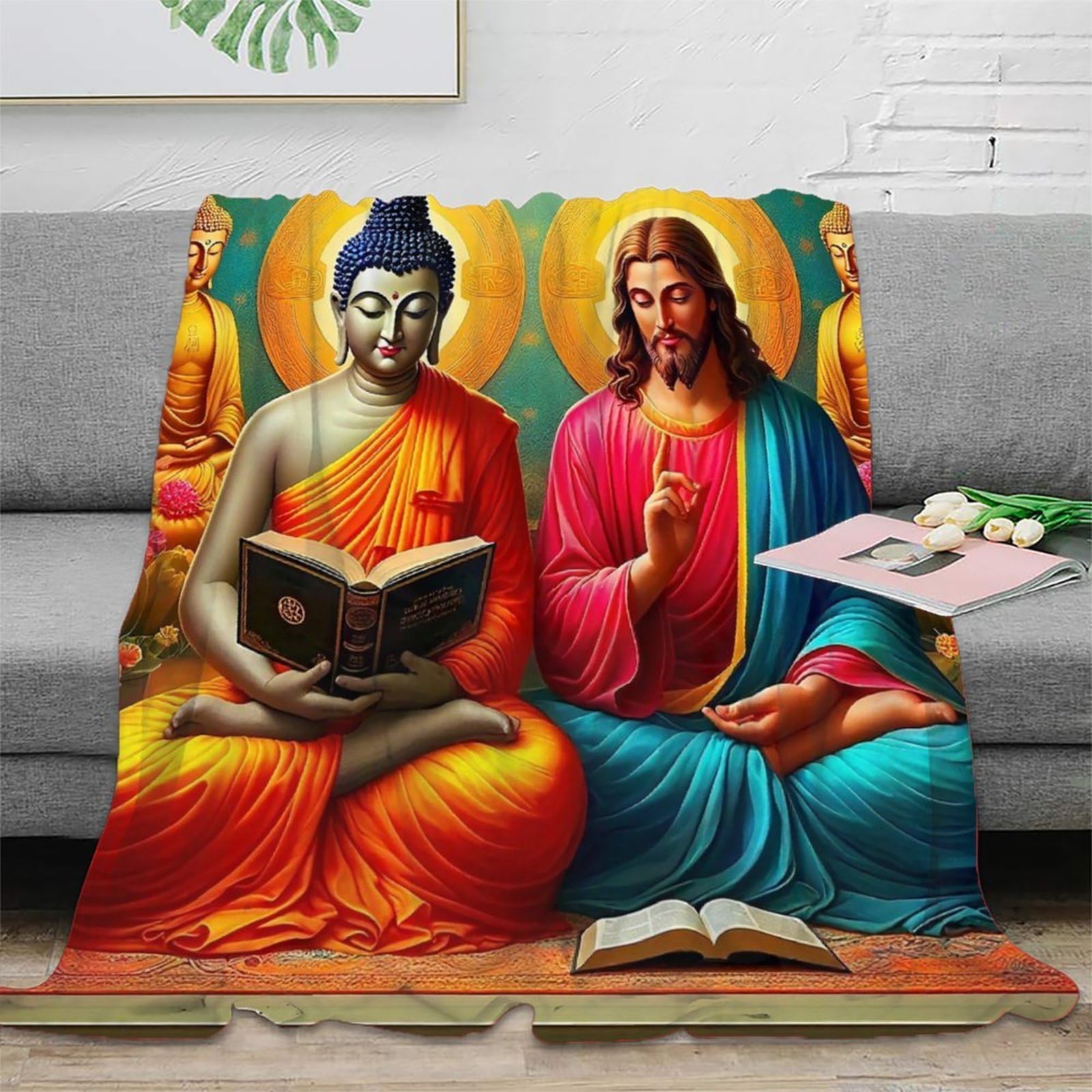 Plaid Bouddha impression 3D en microfibre pour vos soirées cocooning et voyage
