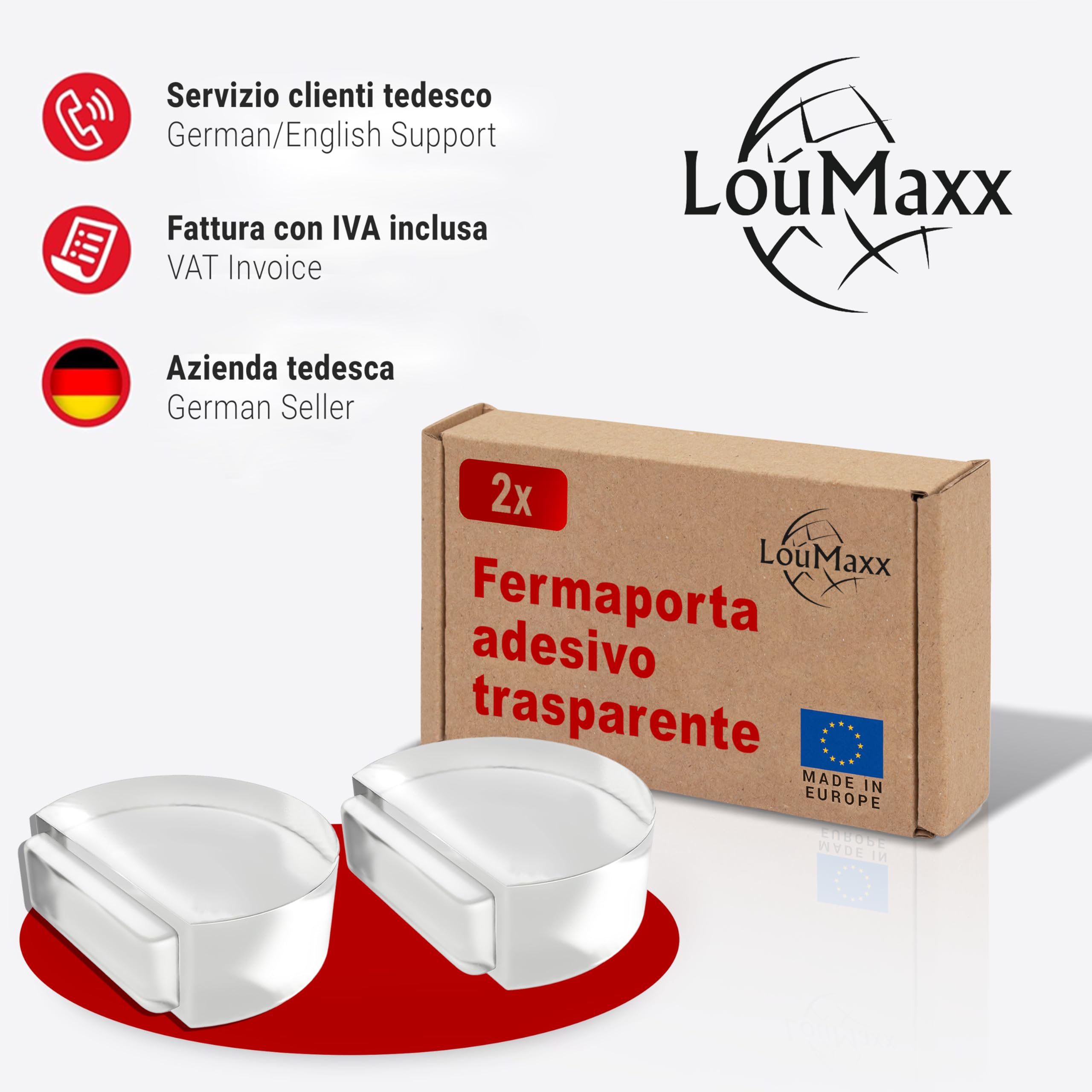 LouMaxx pavimento fermaporta autoadesivo - pavimento fermaporta adatto a tutti i pavimenti duri per proteggere pareti e mobili - autoadesivo trasparente, semicircolare e facile da applicare 2 pezzi