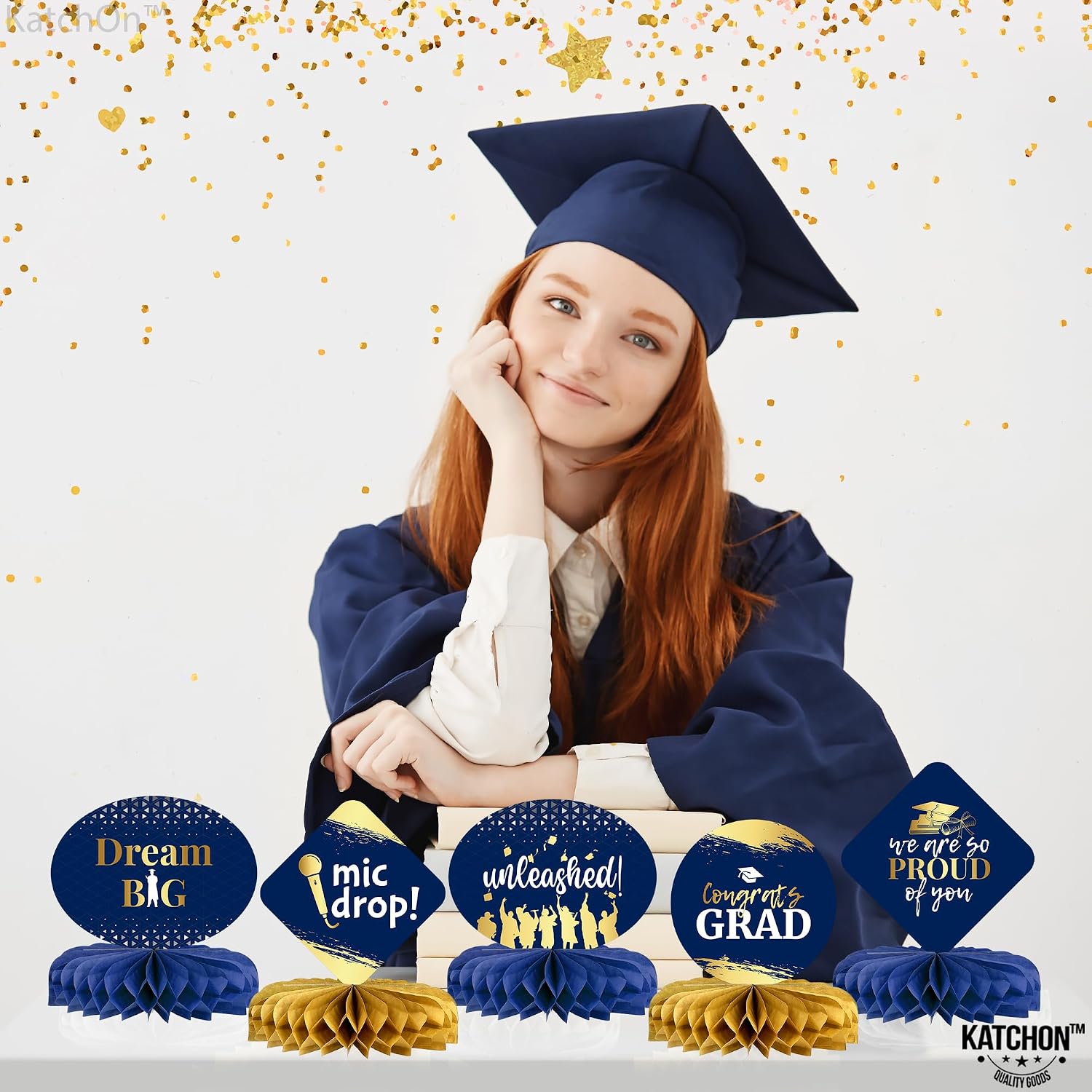 KatchOn, Blue and Gold Graduation Centerpieces for Tables 2026 - Pack of 9 | Graduation Centerpieces 2026 for Graduation Decorations 2026 | Blue and Gold 2026 Prom Decorations