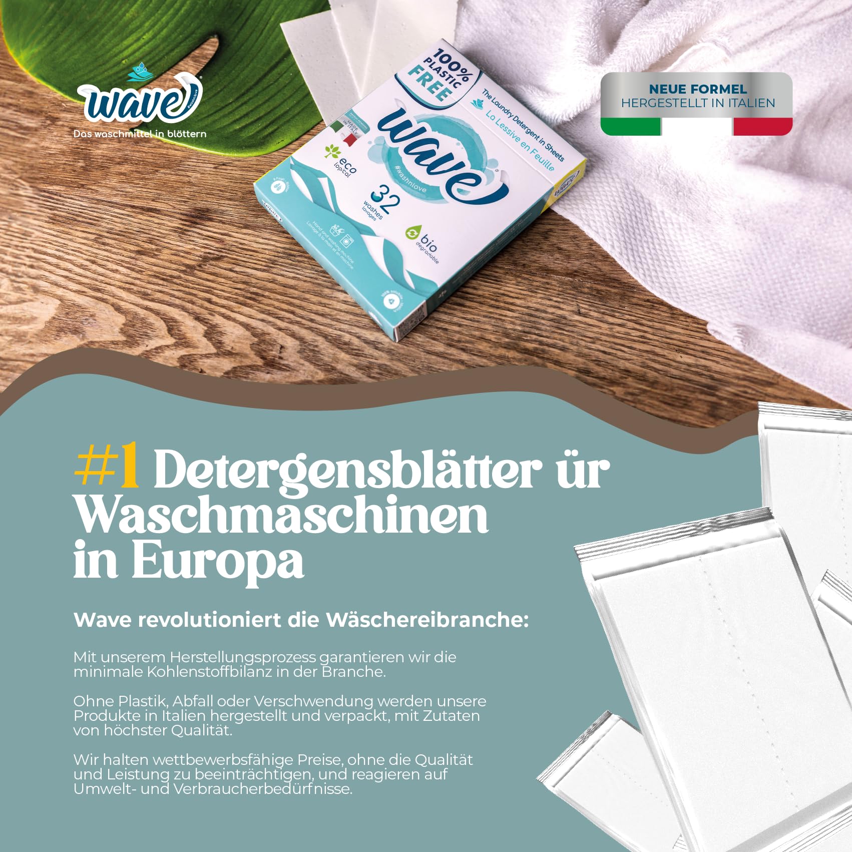 Wave Washing Classic – Das Waschmittel in Tuchform – 100% PLASTIKFREI – Multipack XL – 208 Wäschen - Ökologisch - Biologisch Abbaubar - Kompostierbar